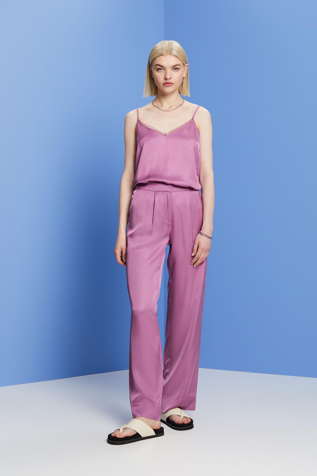 Satin-Camisole mit Spitzenbesatz, LENZING&trade; ECOVERO&trade;