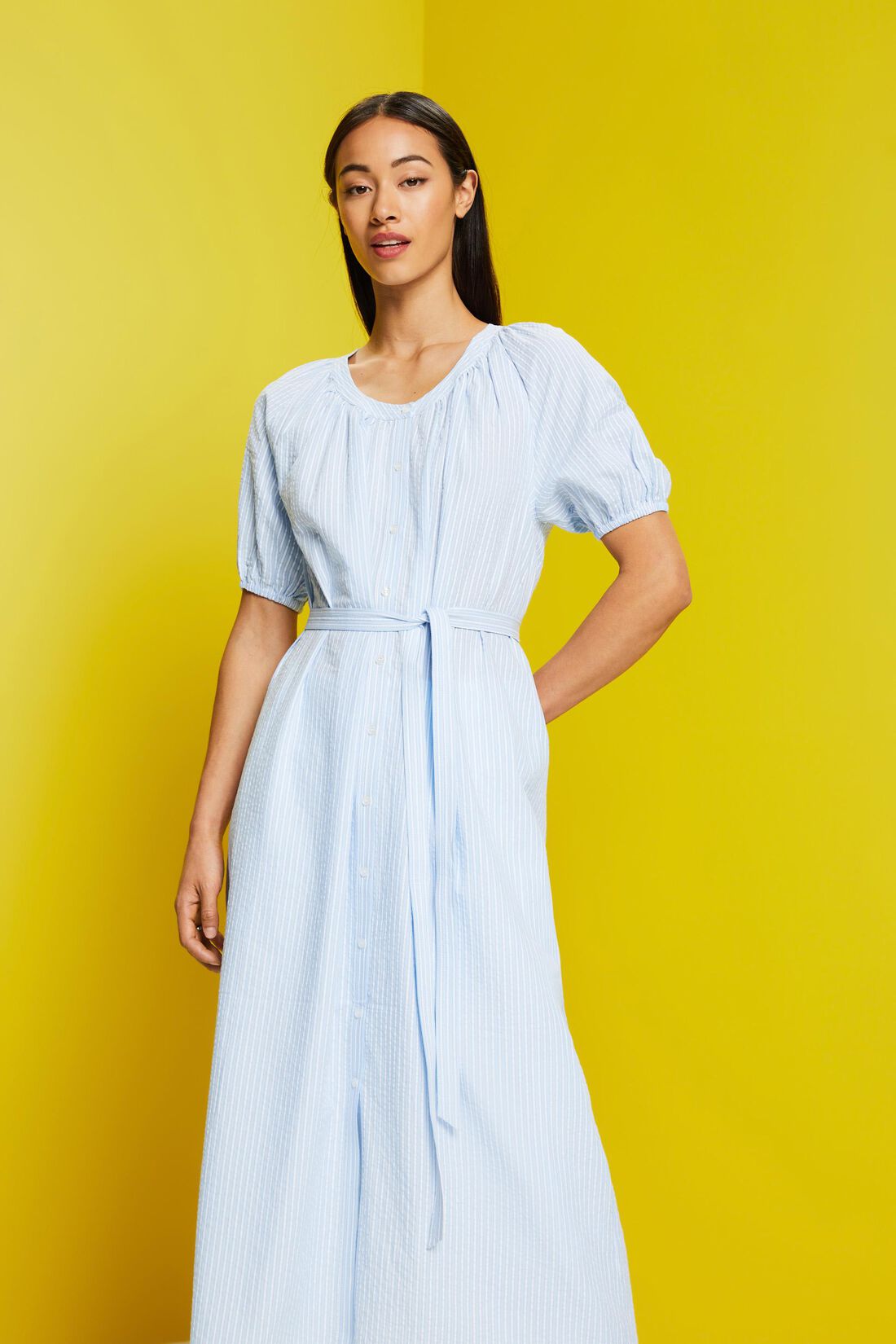 Midi-Hemdblusenkleid mit Bindeg&uuml;rtel, Baumwollmix