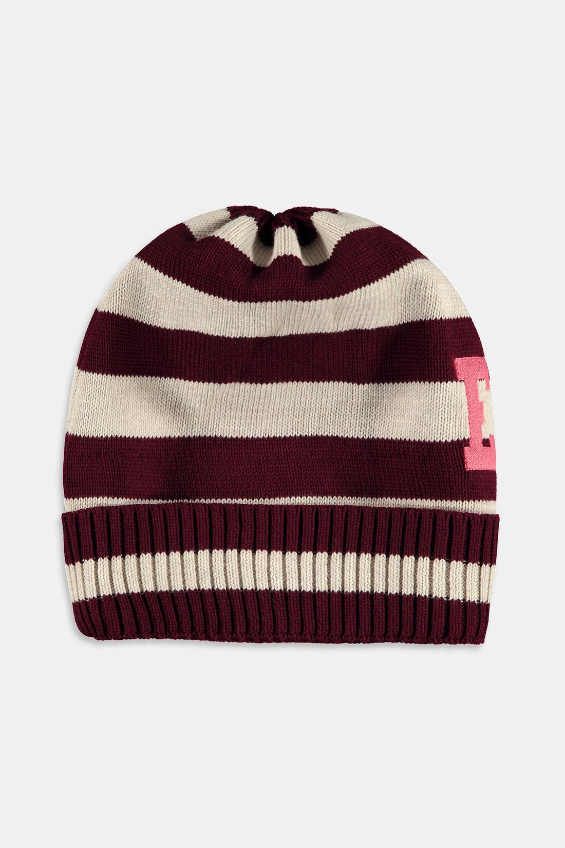 Gestreifte Strick-Beanie mit gesticktem Lettering