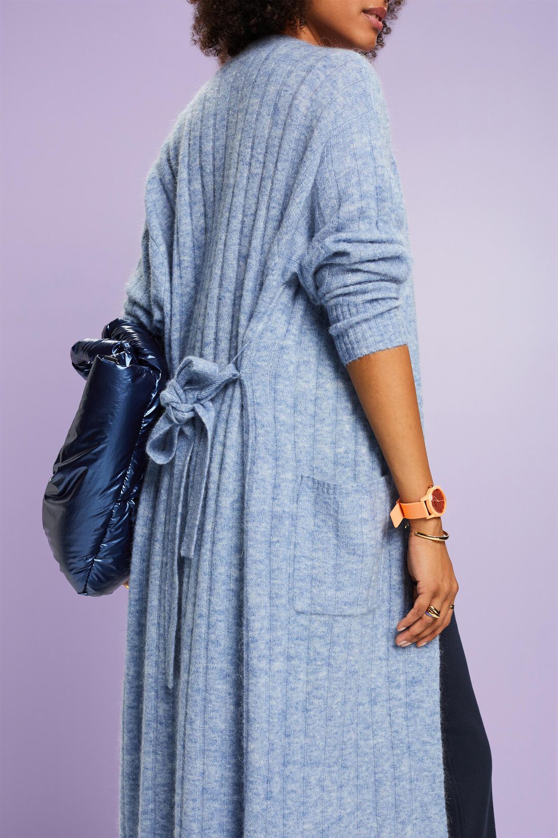 Rippstrick-Longcardigan mit G&uuml;rtel