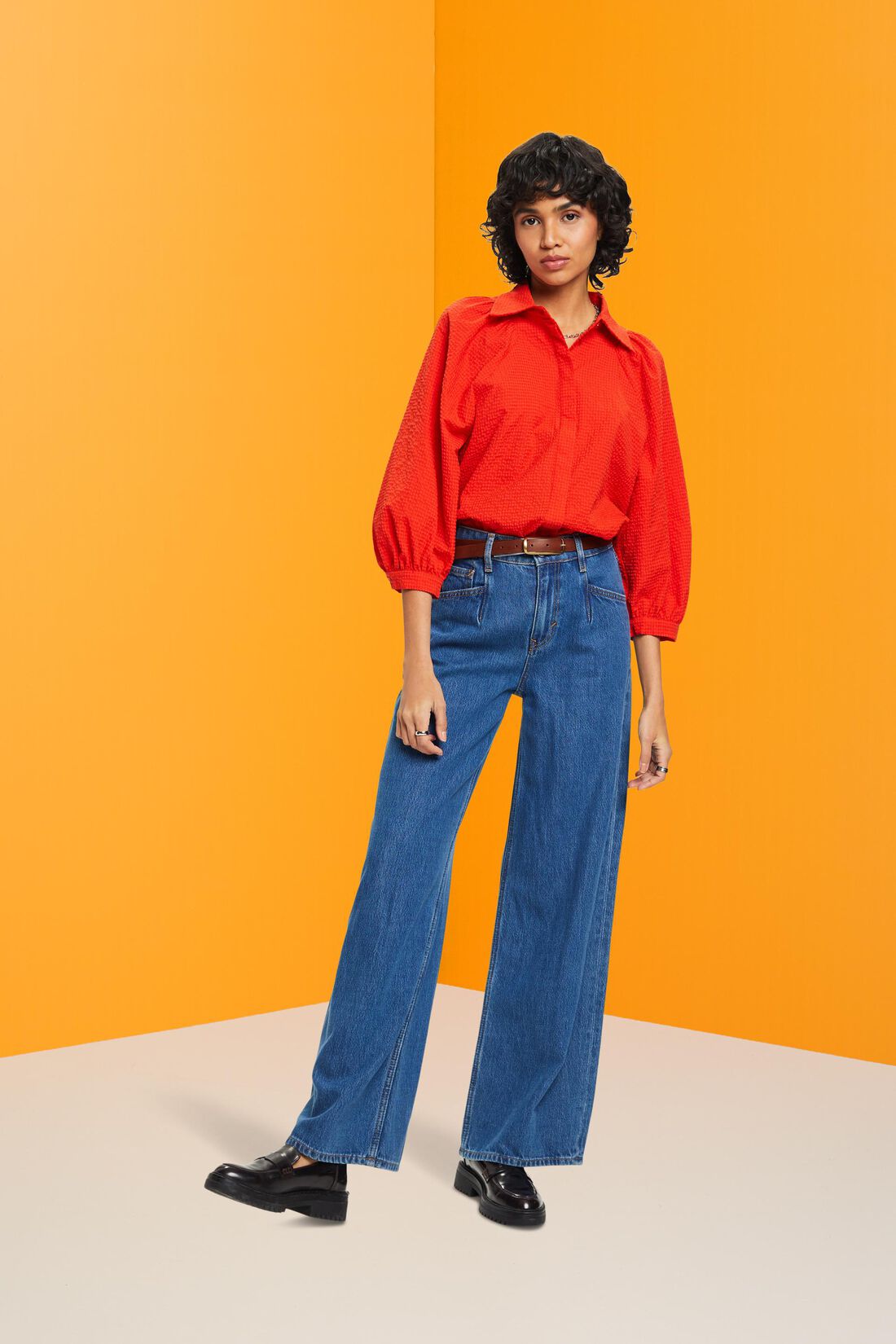 Seersucker-Bluse mit bauschigen &Auml;rmeln