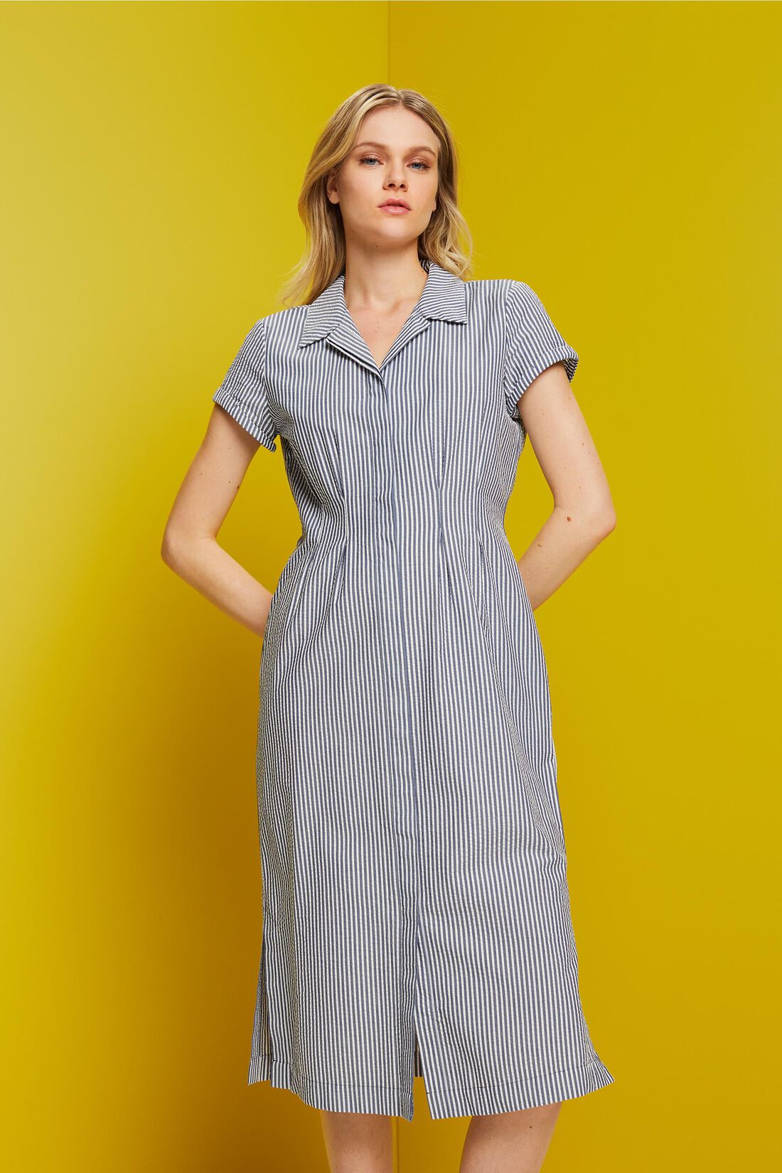 Seersucker-Hemdblusenkleid, 100 % Baumwolle