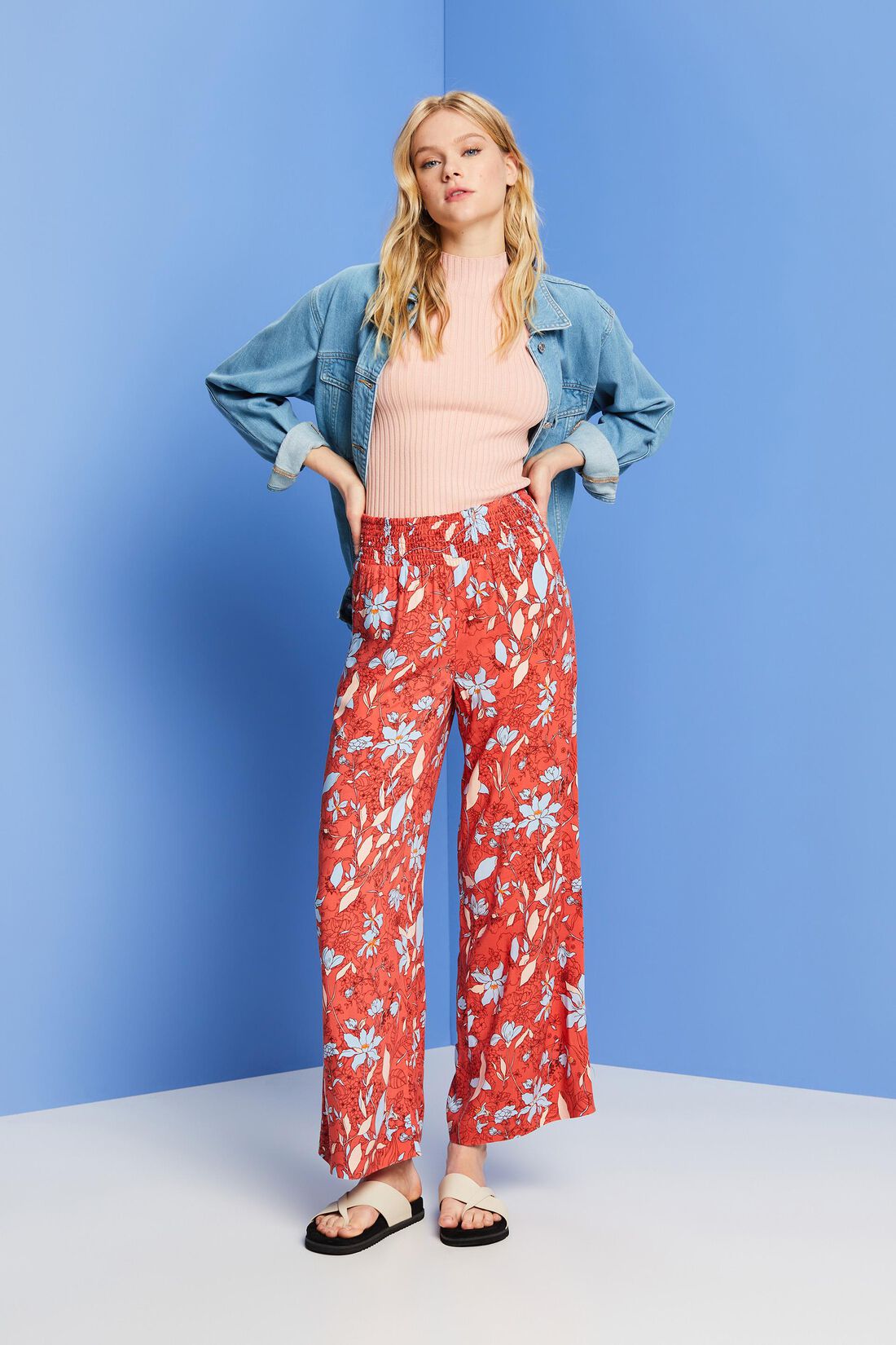 Gemusterte Pull-on-Hose mit weitem Bein
