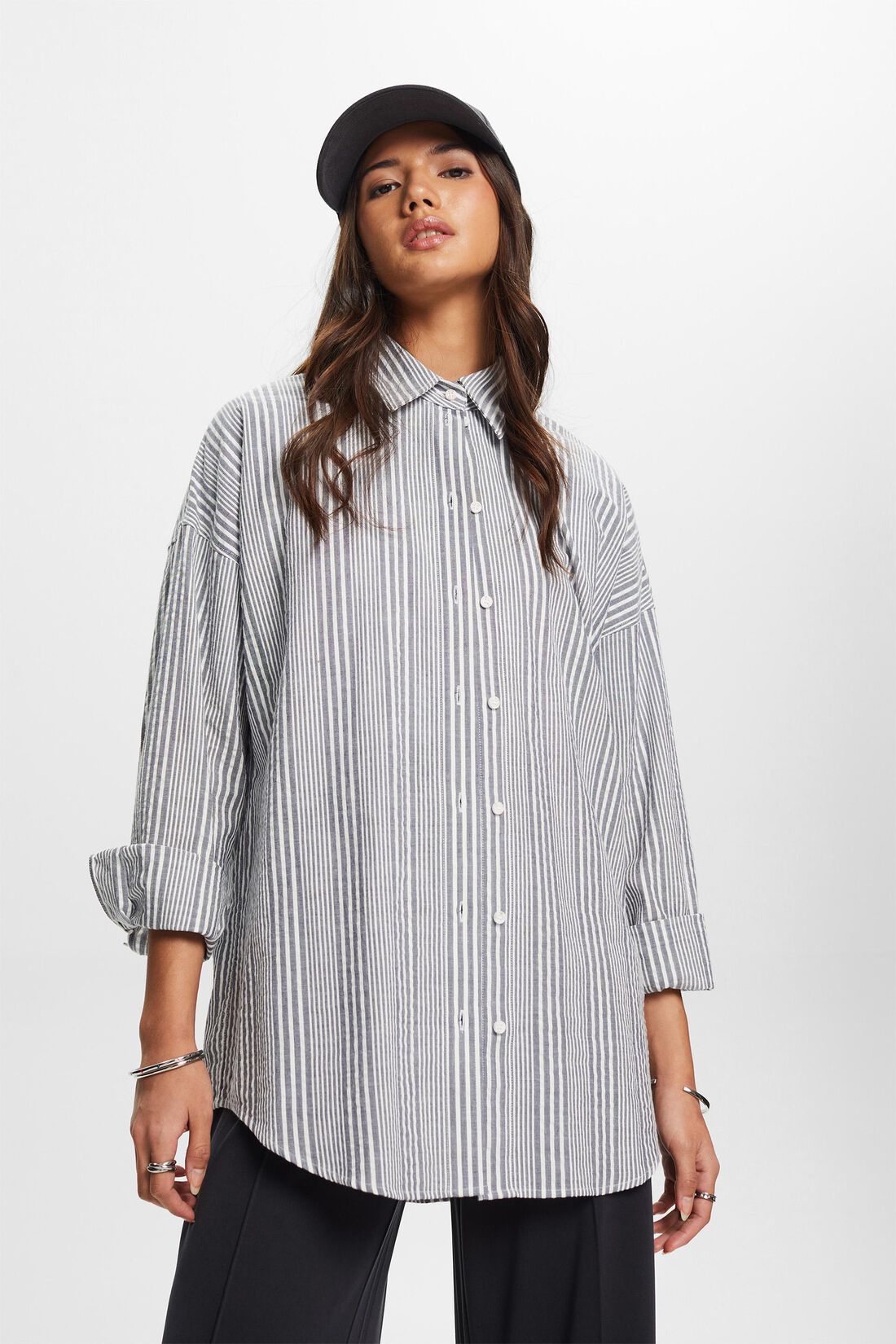 Oversized Seersucker-Hemd, 100 % Baumwolle