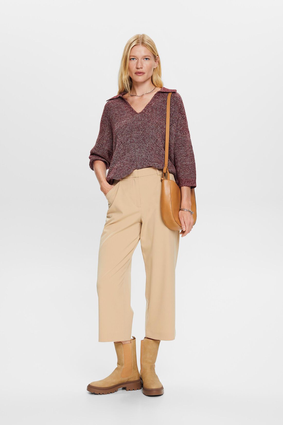 Pullover mit Polokragen, Baumwollmix