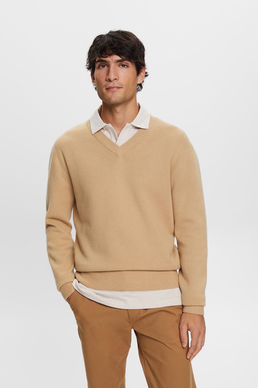 Pullover mit V-Ausschnitt, Wollmix