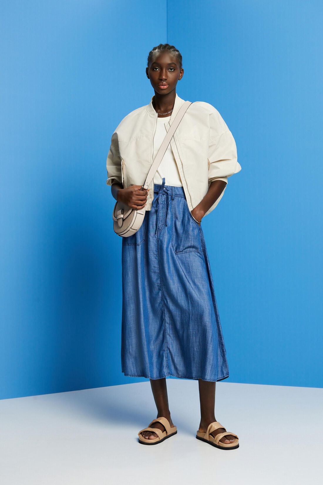 Aus TENCEL&trade;: Midi-Rock in Jeans-Optik