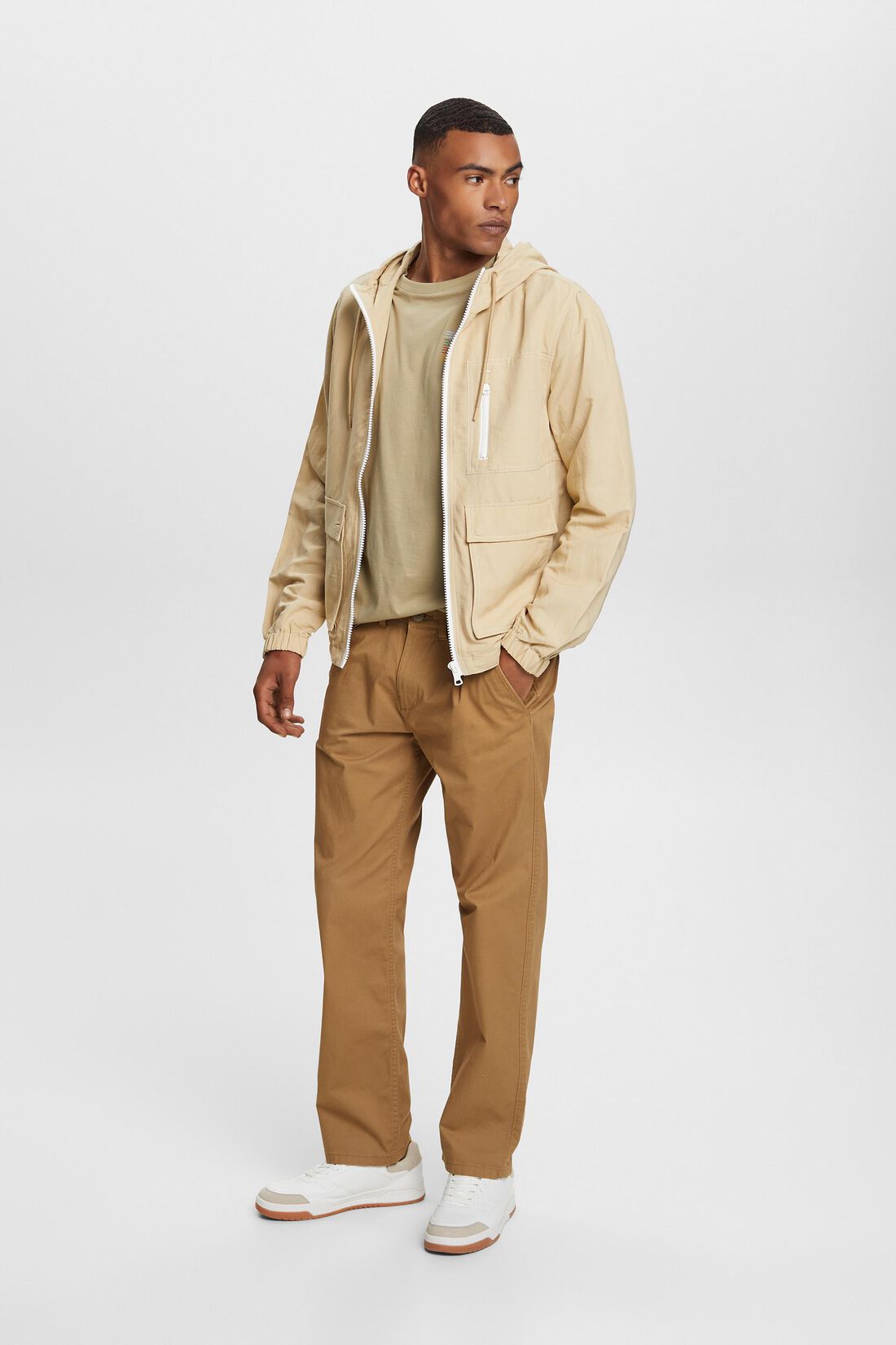 &Uuml;bergangsjacke mit Kapuze, Leinenmix