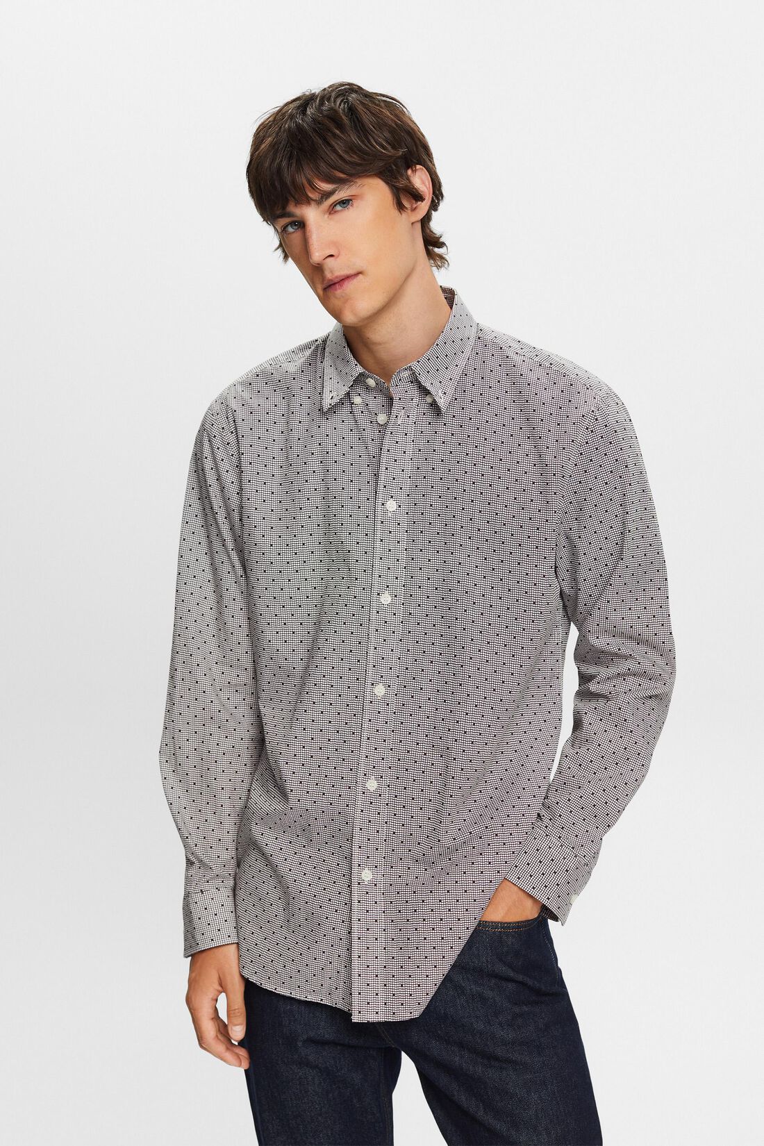 Gemustertes Button-Down-Hemd, 100 % Baumwolle