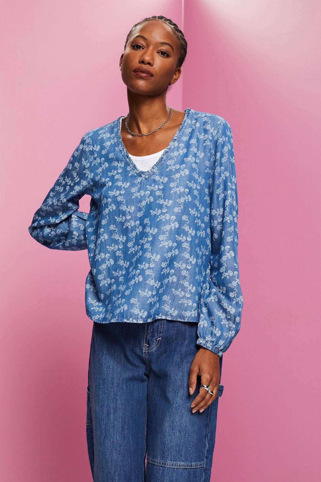 Gemusterte Chambray-Bluse, TENCEL&trade;