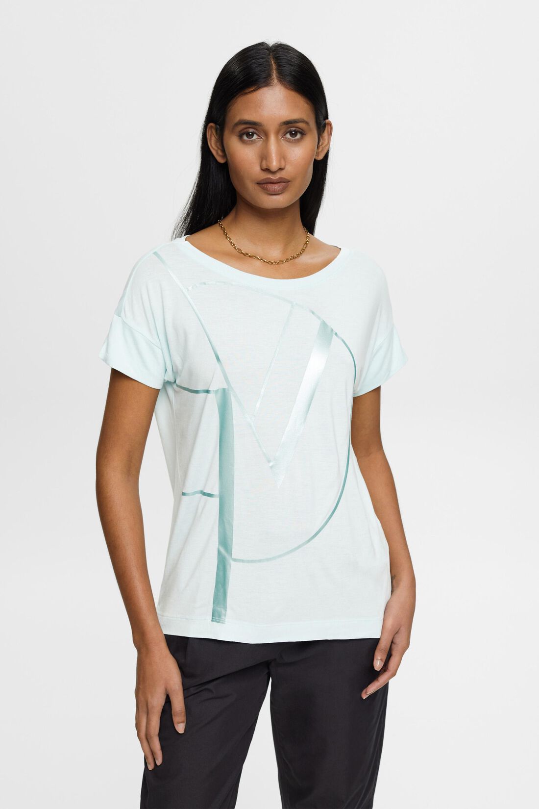 T-Shirt mit Metallic Print, LENZING&trade; ECOVERO&trade;