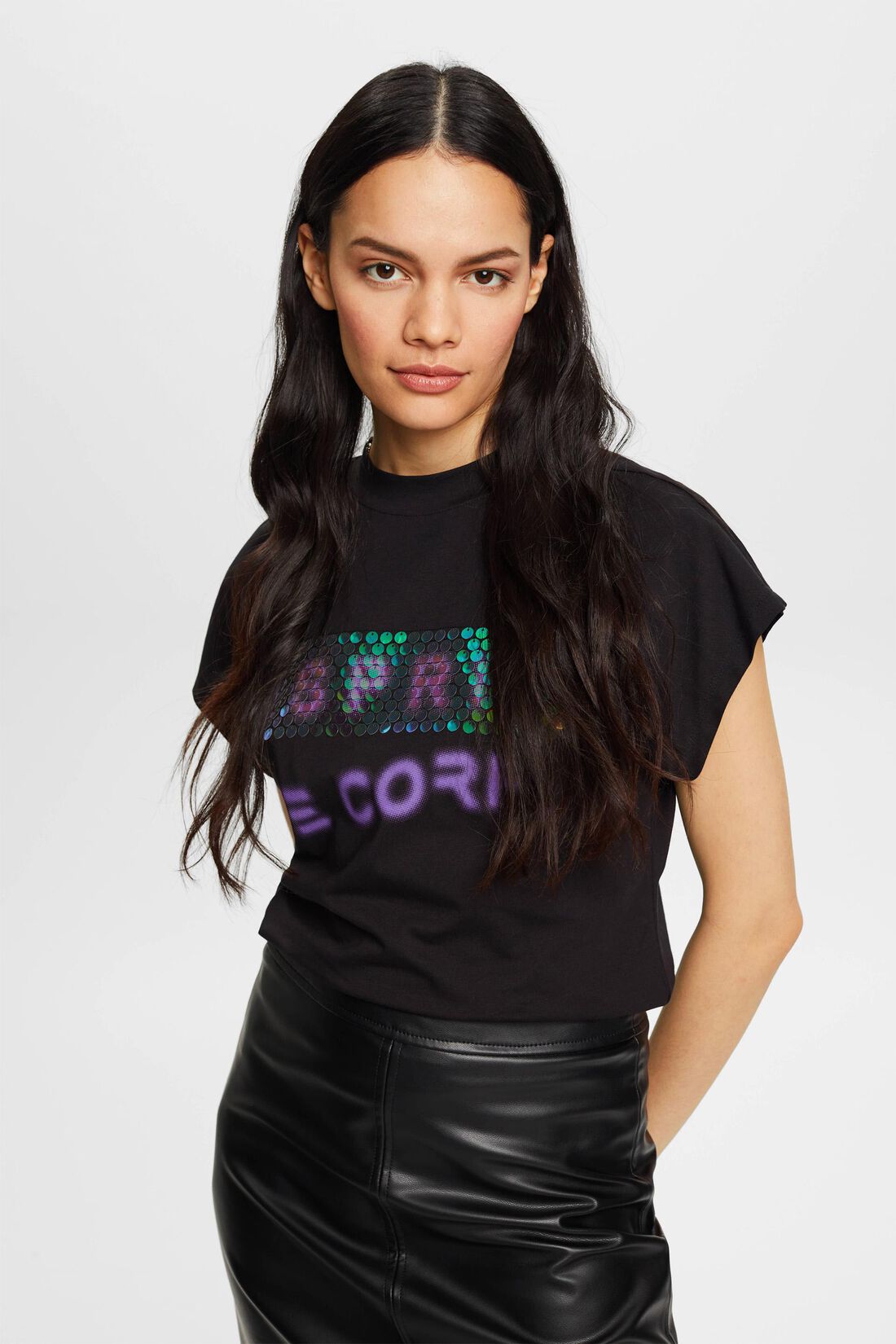 T-Shirt mit Pailletten und Print