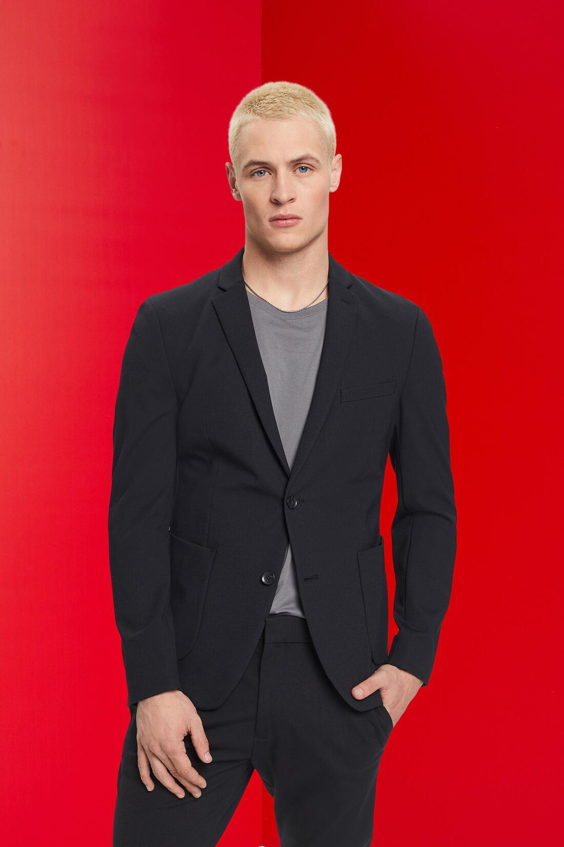 Einreihiger Piqu&eacute;-Jersey-Blazer