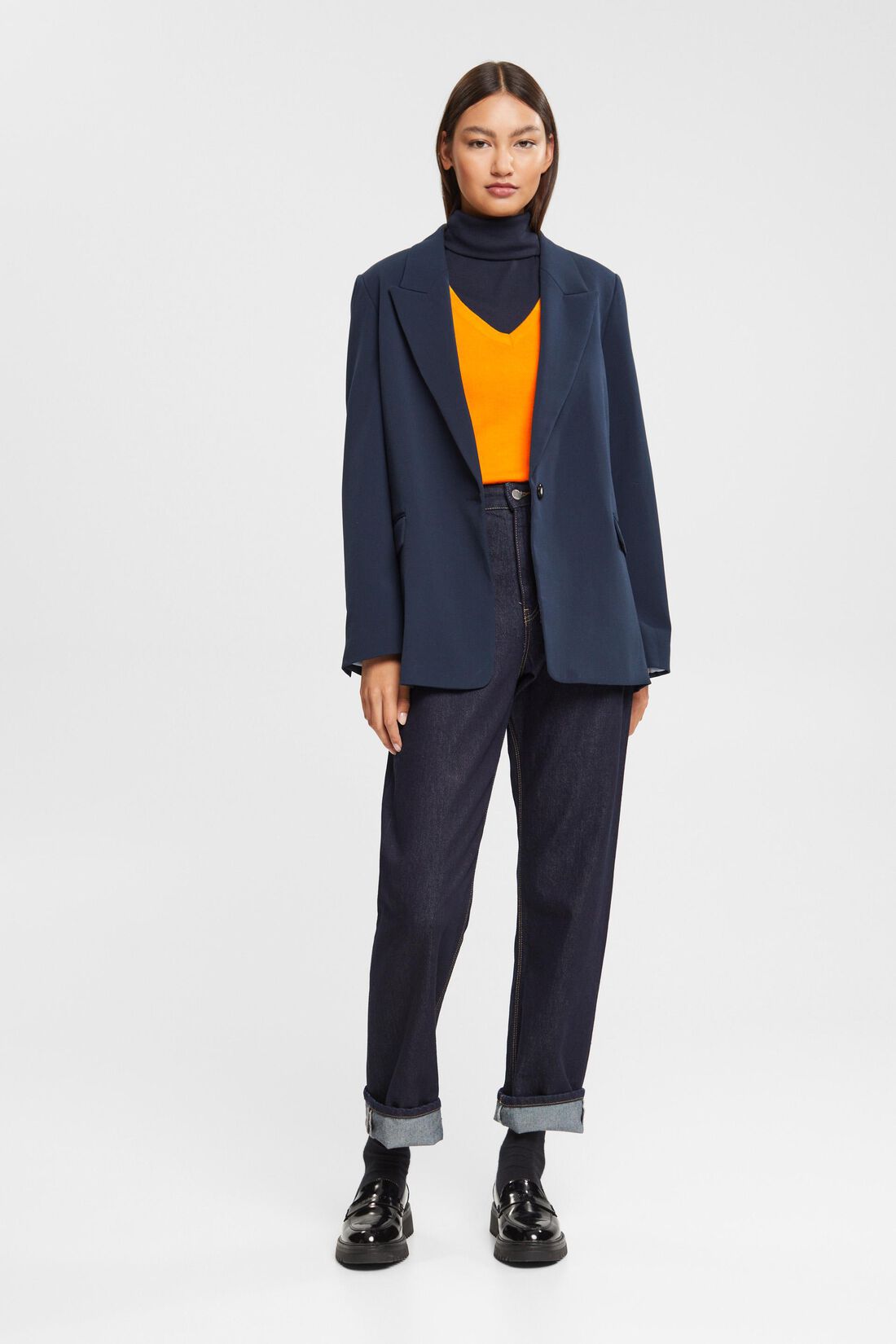 Basic V-Neck-Pullover,-Baumwoll-Mix