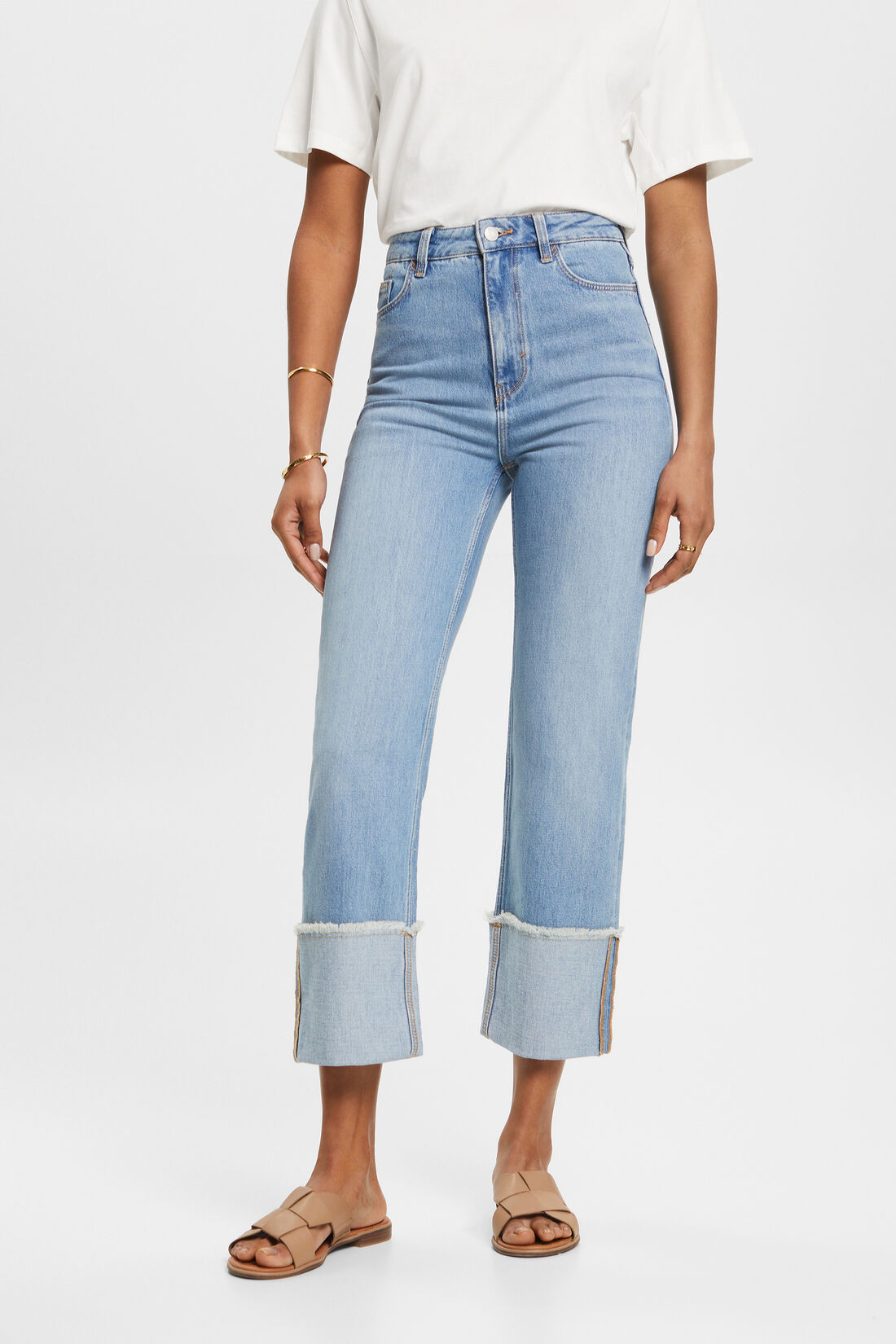 Verk&uuml;rzte Jeans mit fixiertem Umschlag, TENCEL&trade;
