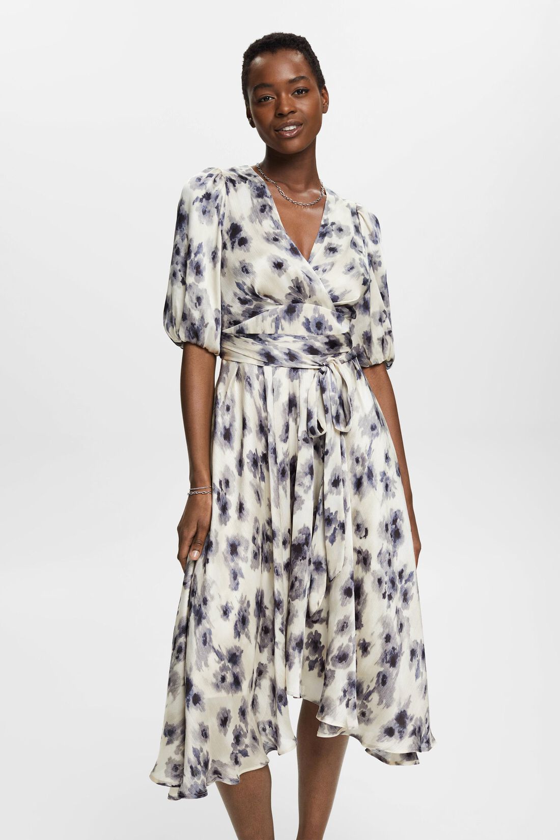 Kleid mit Puff&auml;rmeln und Blumen-Print