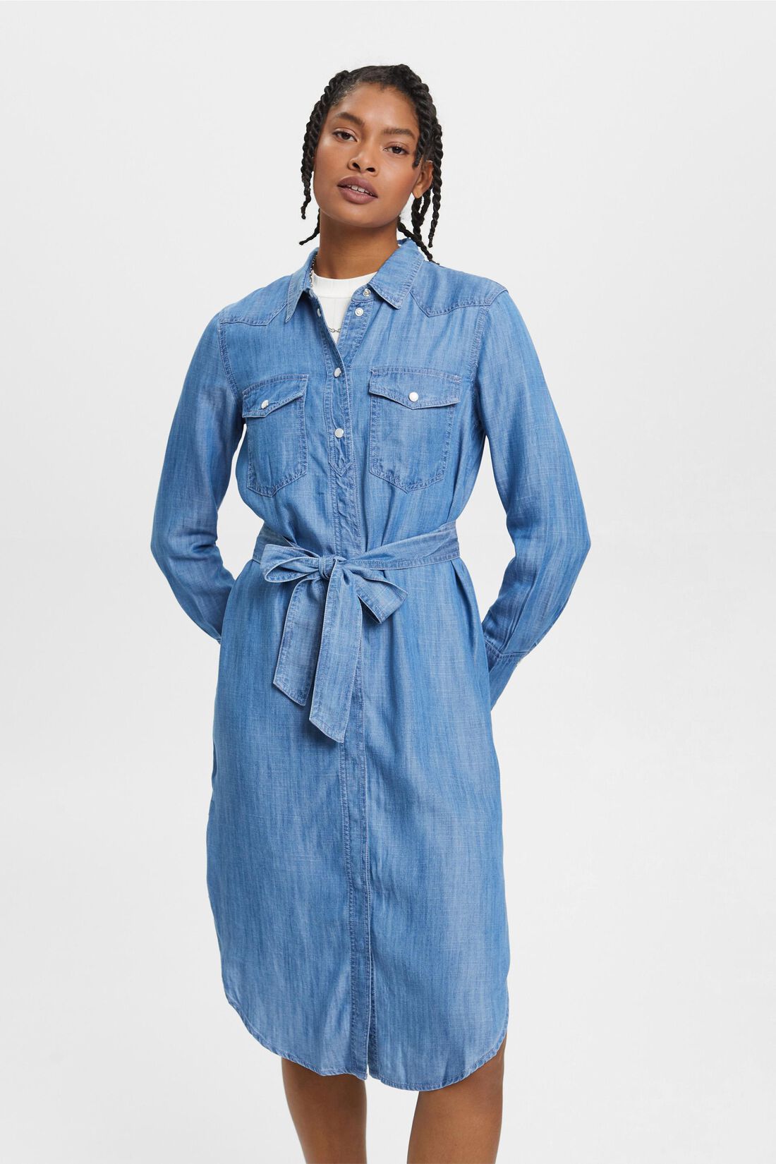 Denim-Shirtkleid mit abnehmbarem Bindeg&uuml;rtel