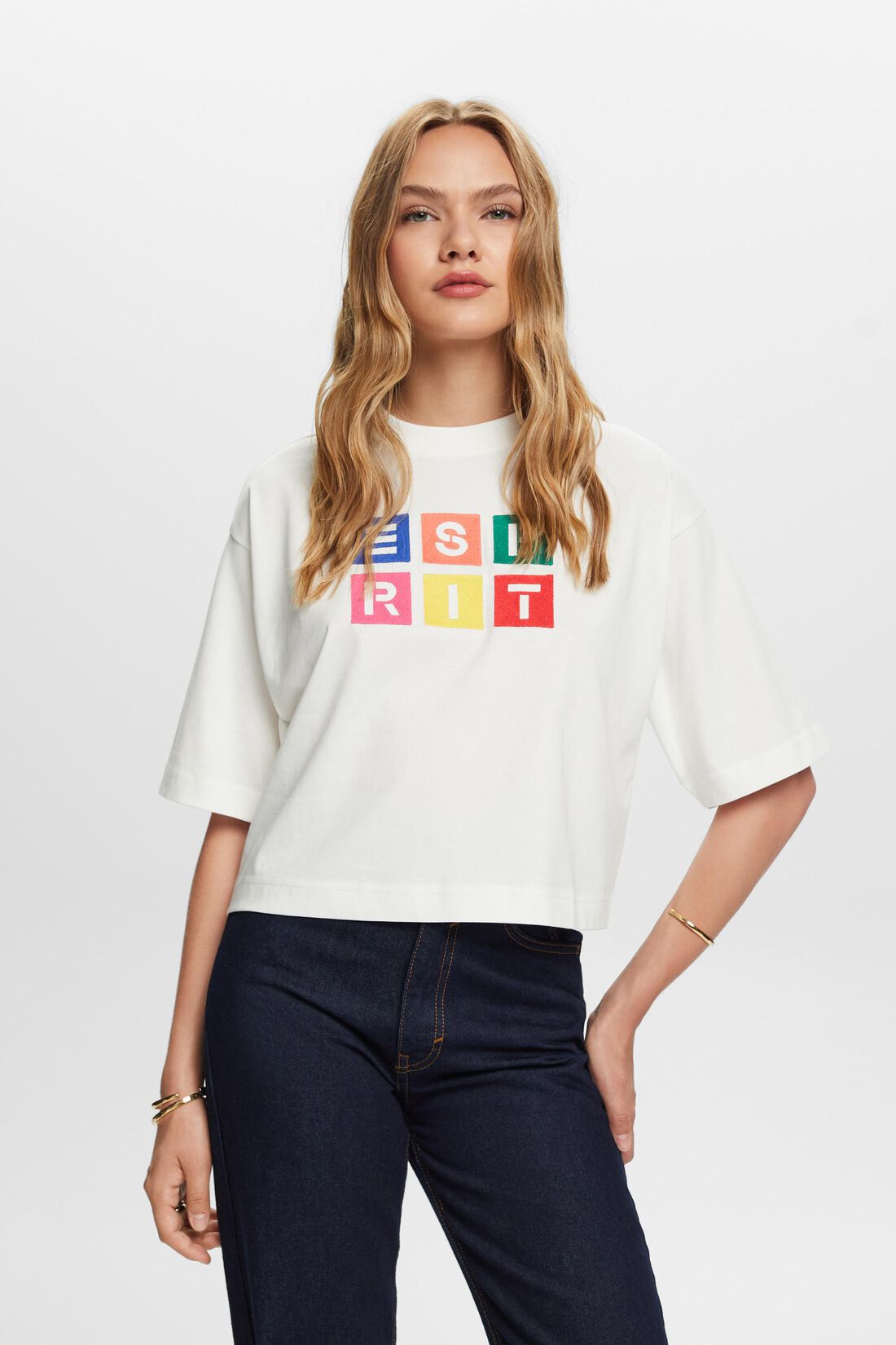 Baumwoll-T-Shirt mit Logostickerei