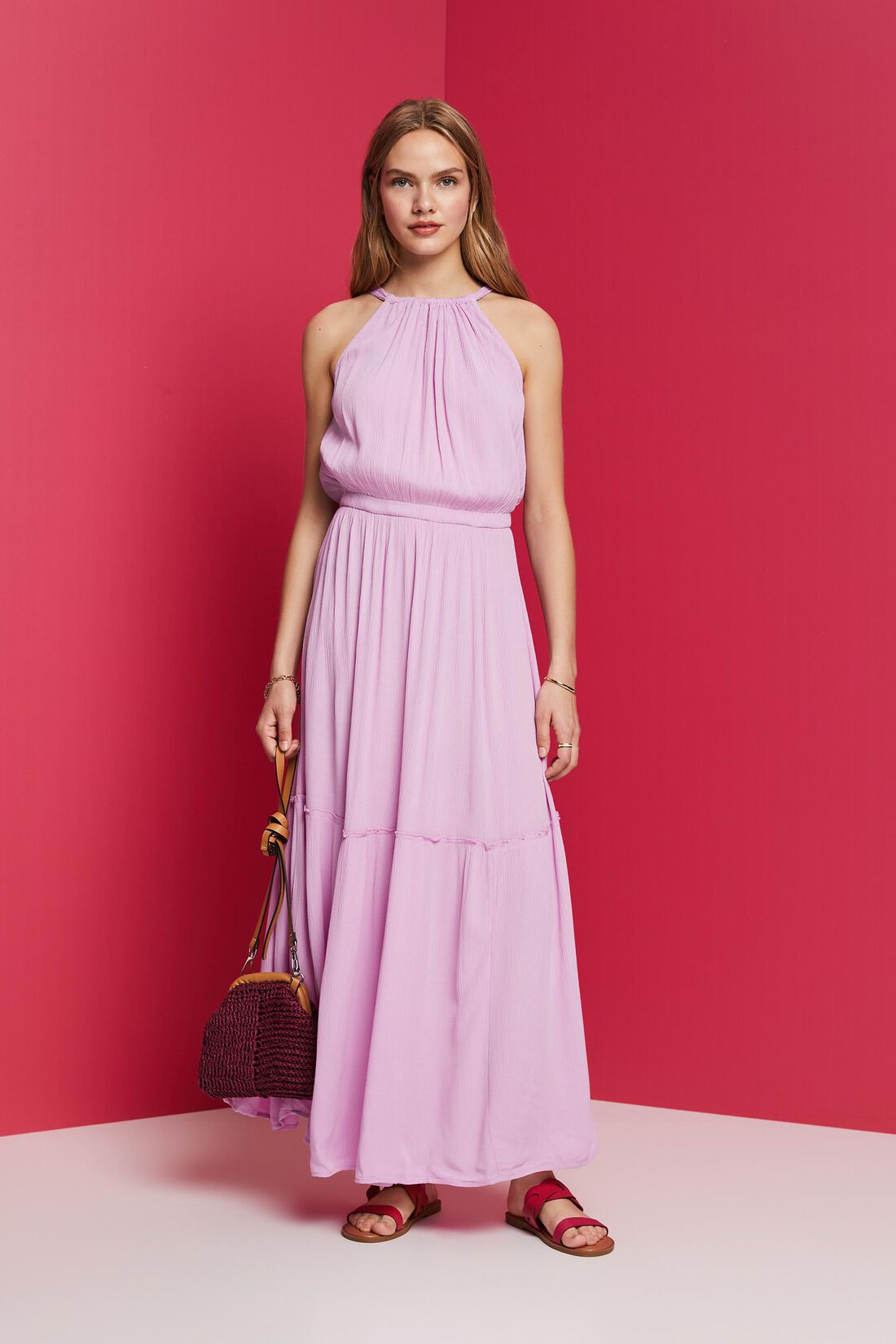 Neckholder-Maxikleid aus Crinkle-Georgette