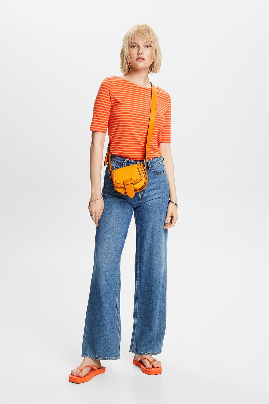 Gestreiftes Baumwoll-T-Shirt mit U-Boot-Ausschnitt