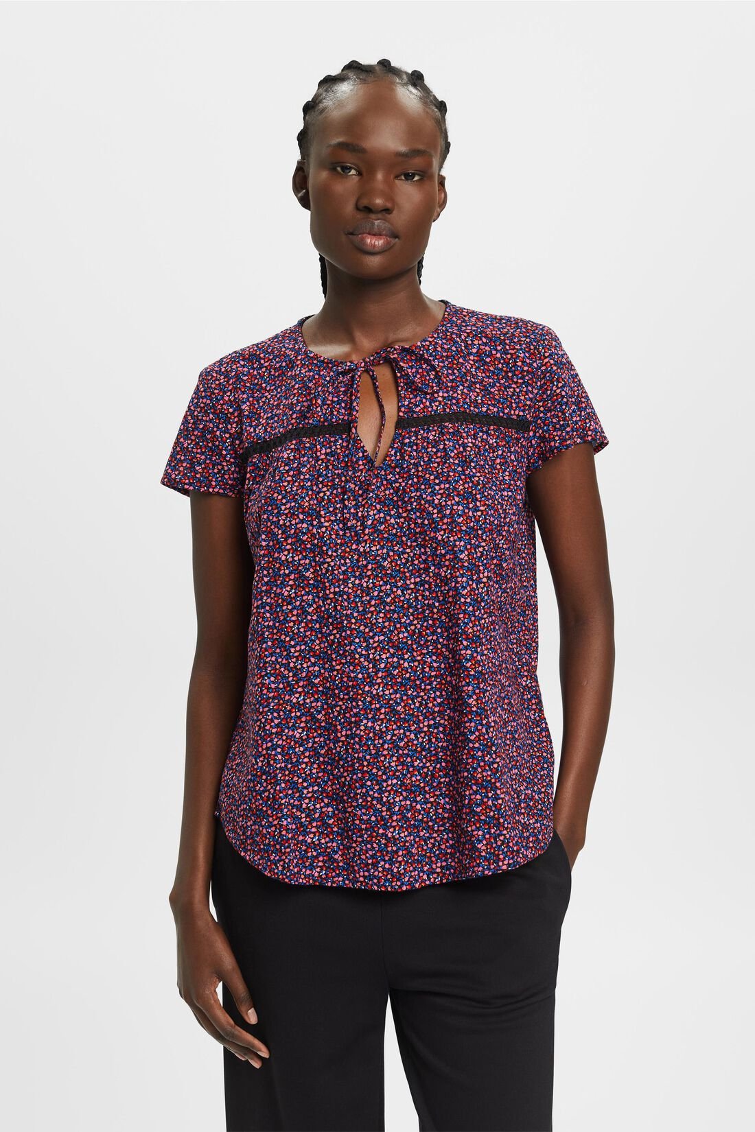 Kurz&auml;rmelige Baumwollbluse mit Allover-Dessin
