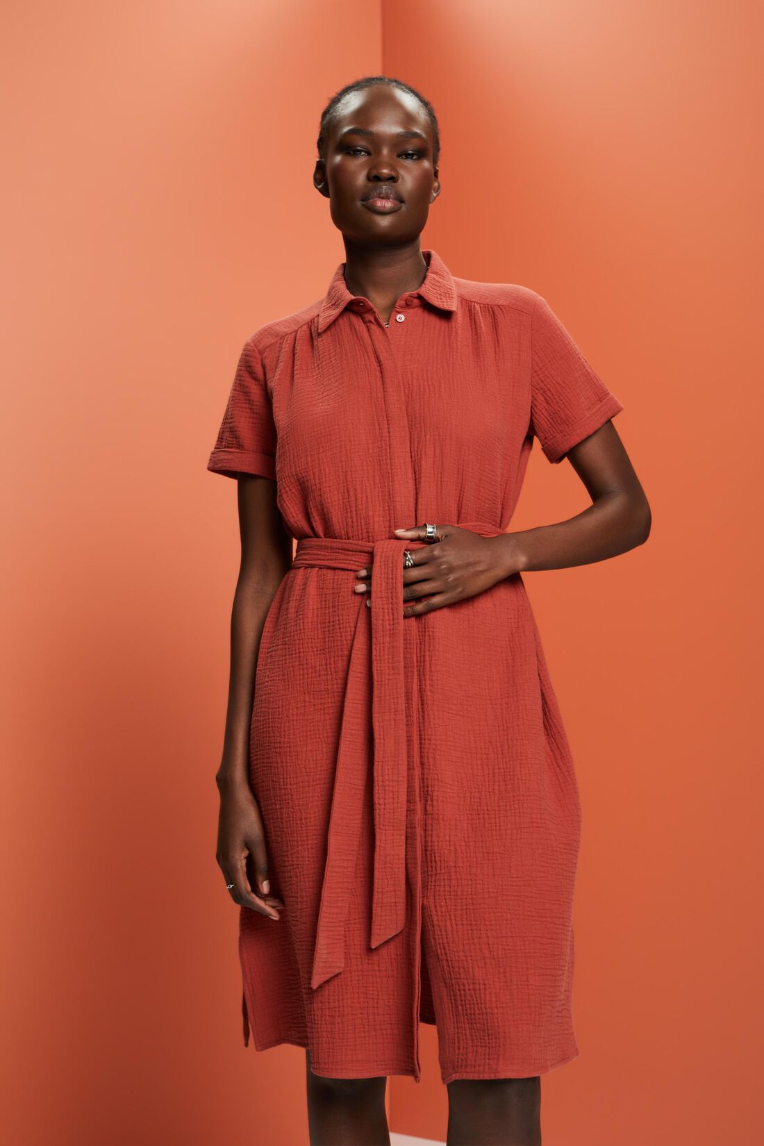Hemdblusenkleid mit Bindeg&uuml;rtel, 100 % Baumwolle