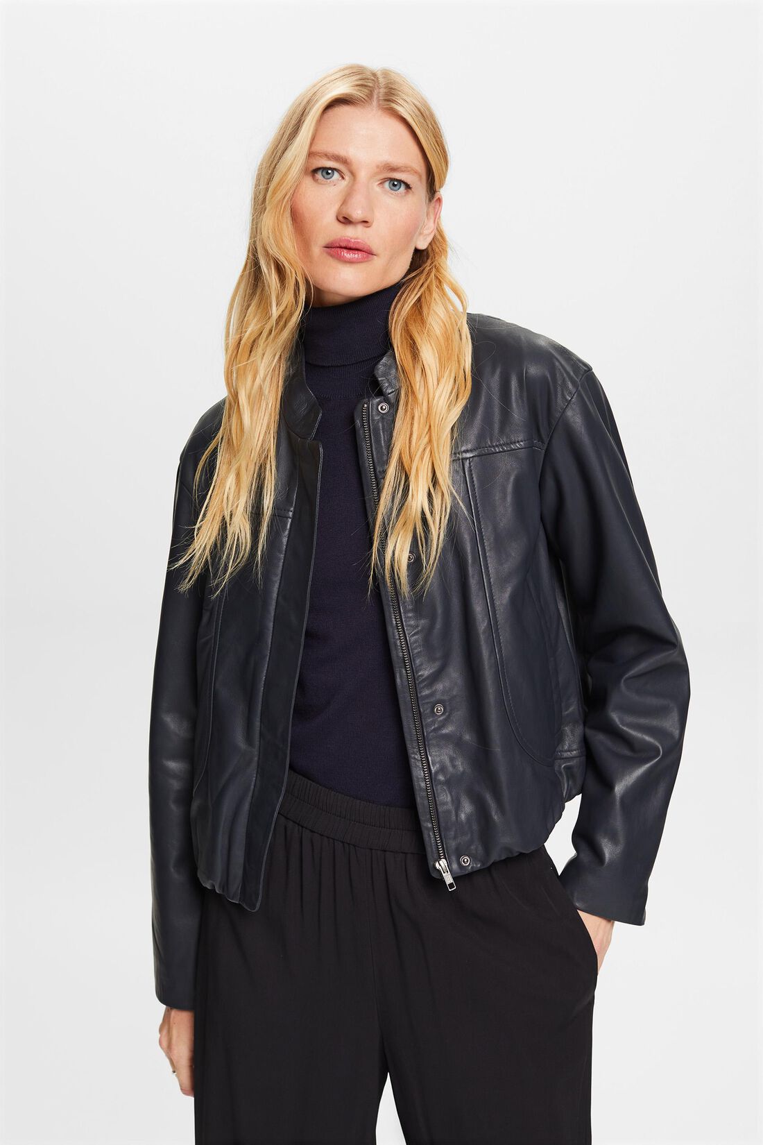 Lederjacke mit Stehkragen