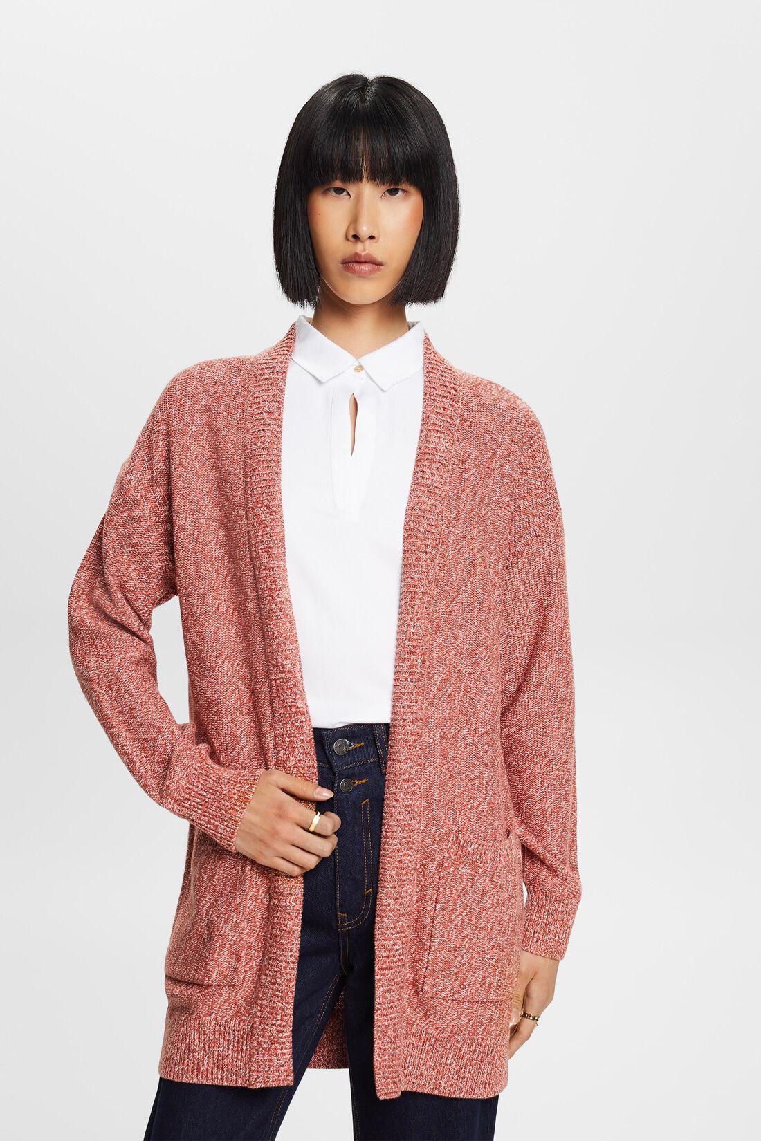 Langer Cardigan mit offener Front, 100 % Baumwolle