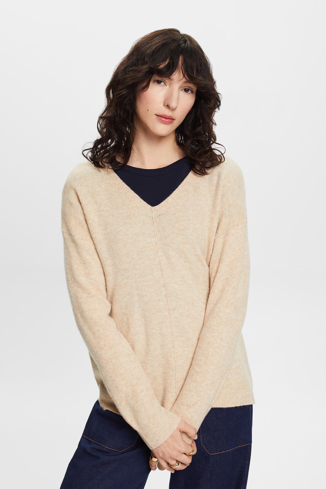Wollmix-Pullover mit V-Ausschnitt