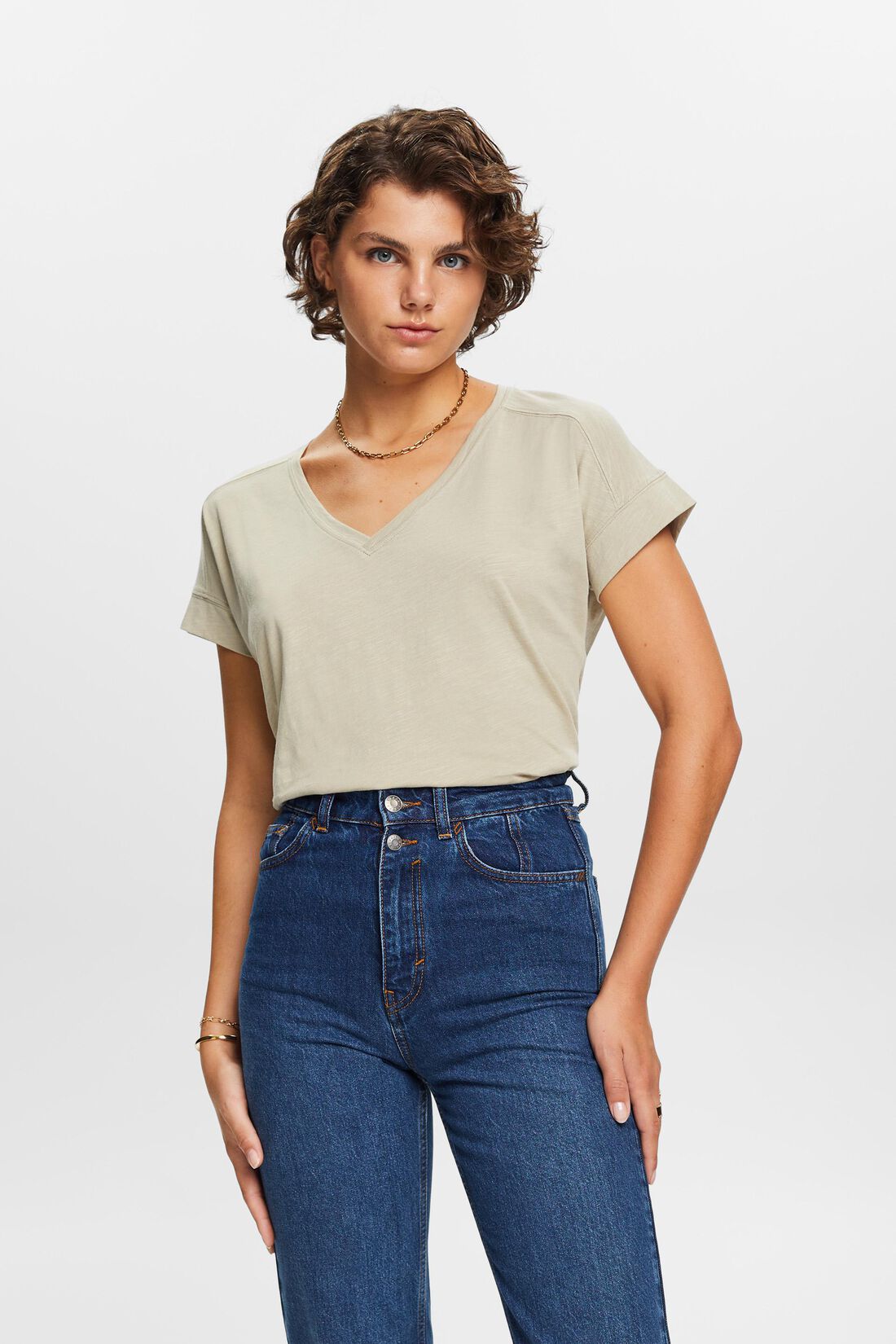 Baumwoll-T-Shirt mit V-Ausschnitt