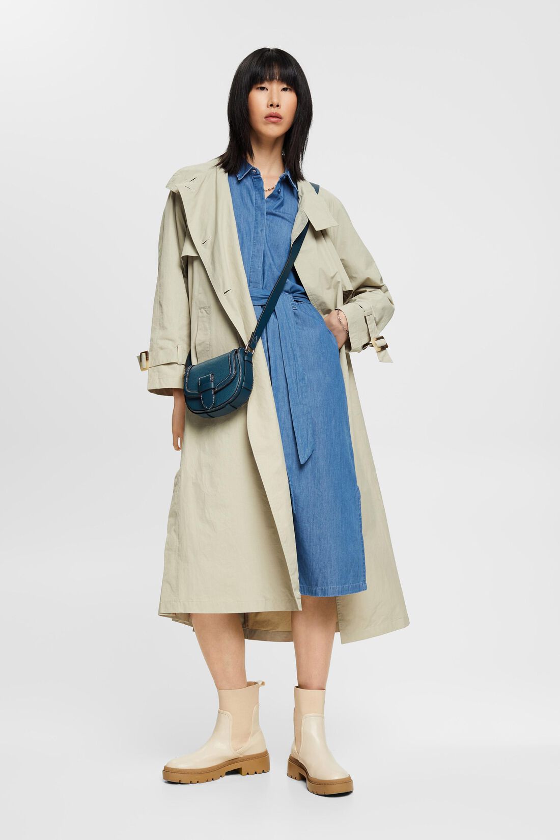 Midikleid aus Baumwoll-Denim mit Bindeg&uuml;rtel