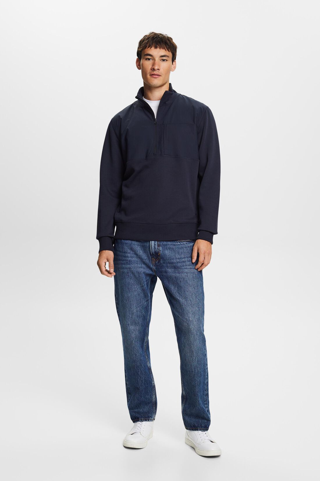 Troyer-Sweatshirt aus Materialmix