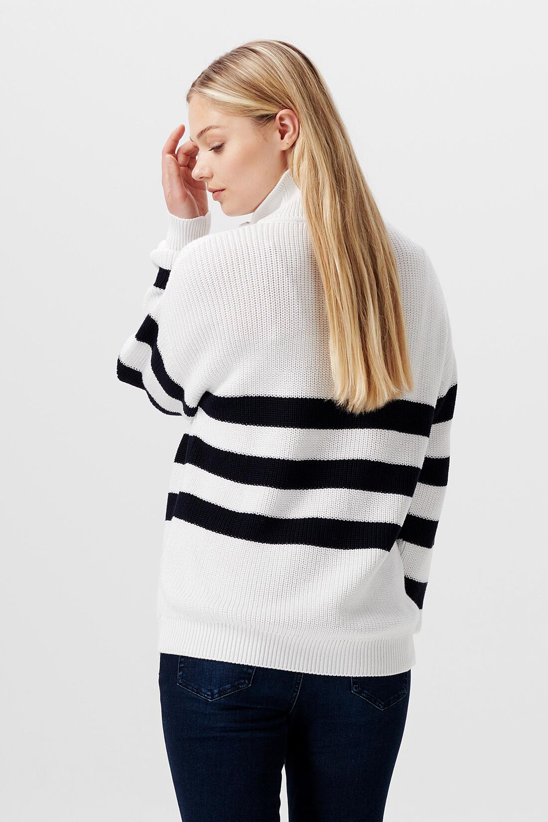 Streifenpullover mit halbem Zipper, Bio-Baumwolle