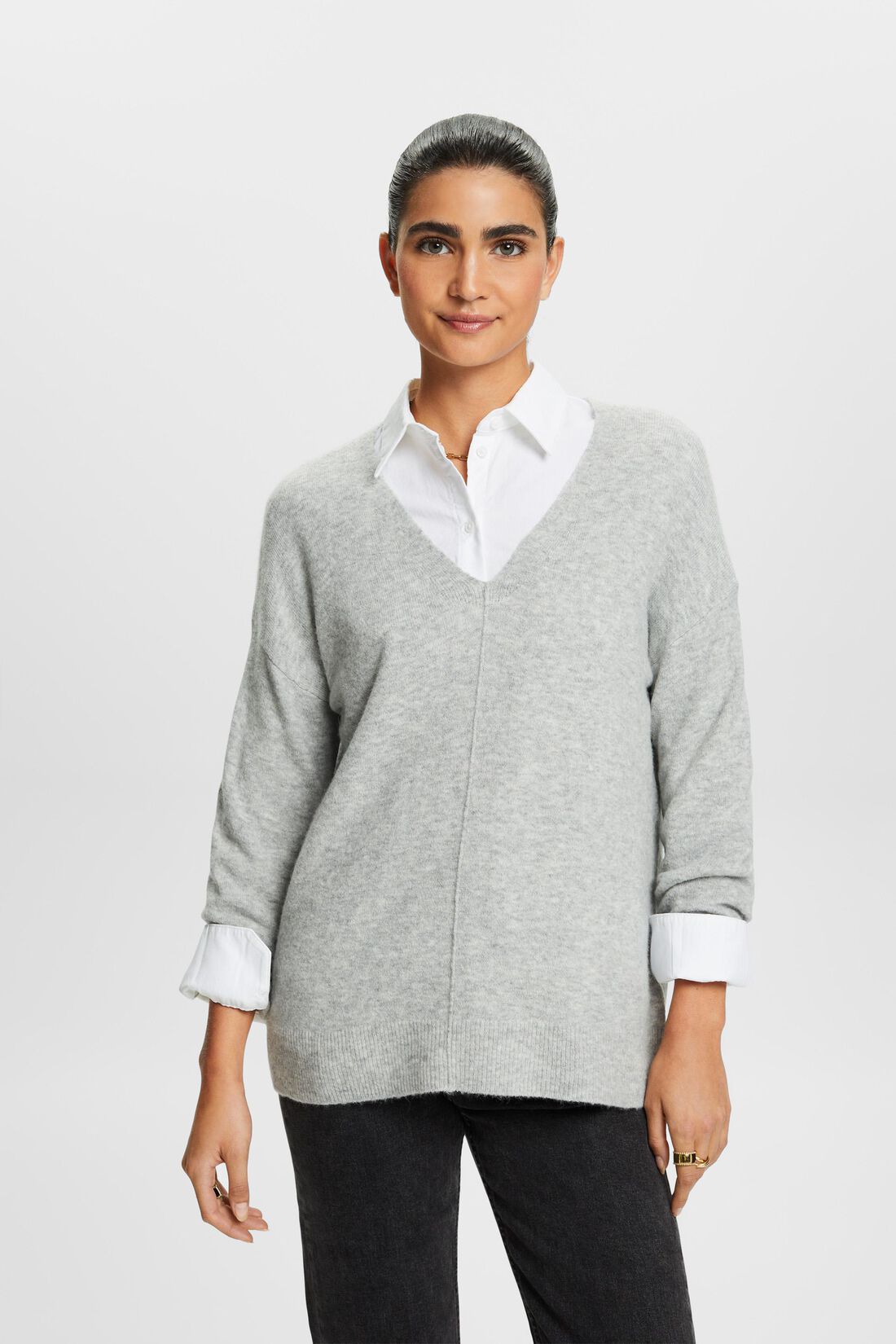 Wollmix-Pullover mit V-Ausschnitt