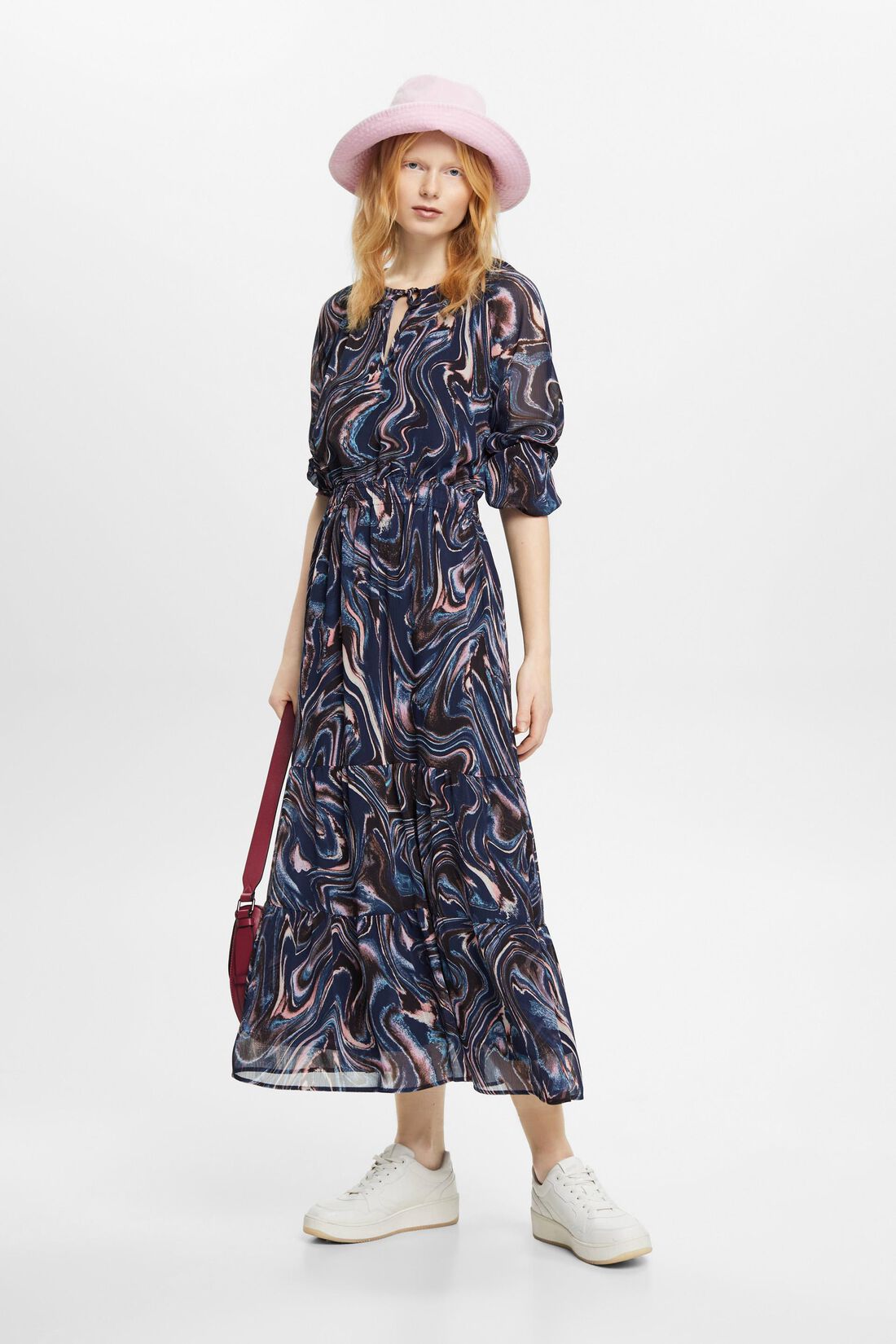 Maxikleid aus Crinkle-Chiffon mit Volant-&Auml;rmeln