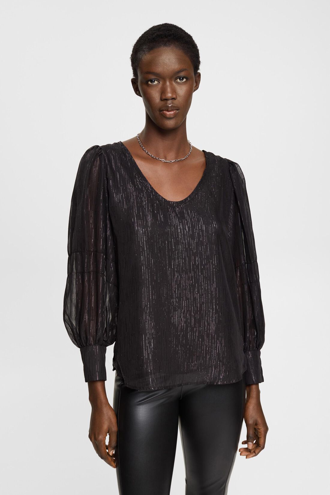Bluse aus Lamee mit Ballon&auml;rmeln