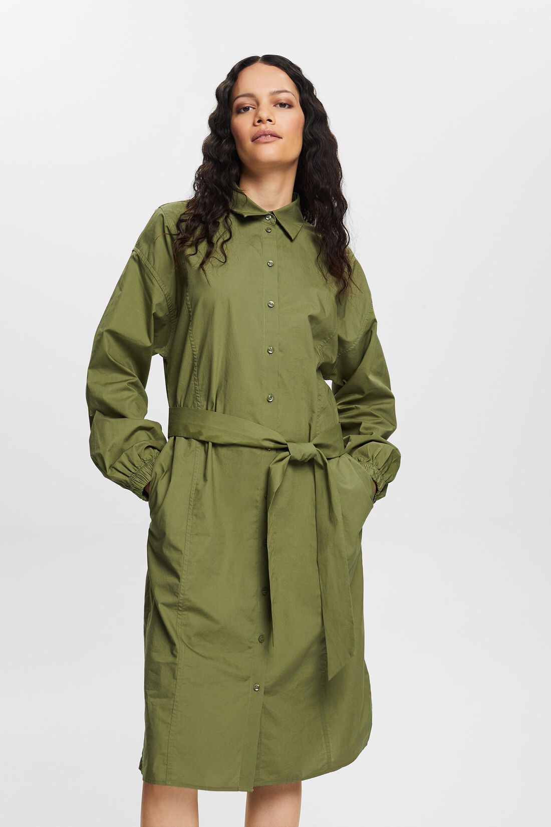 Baumwoll-Hemdblusenkleid mit Bindedetail