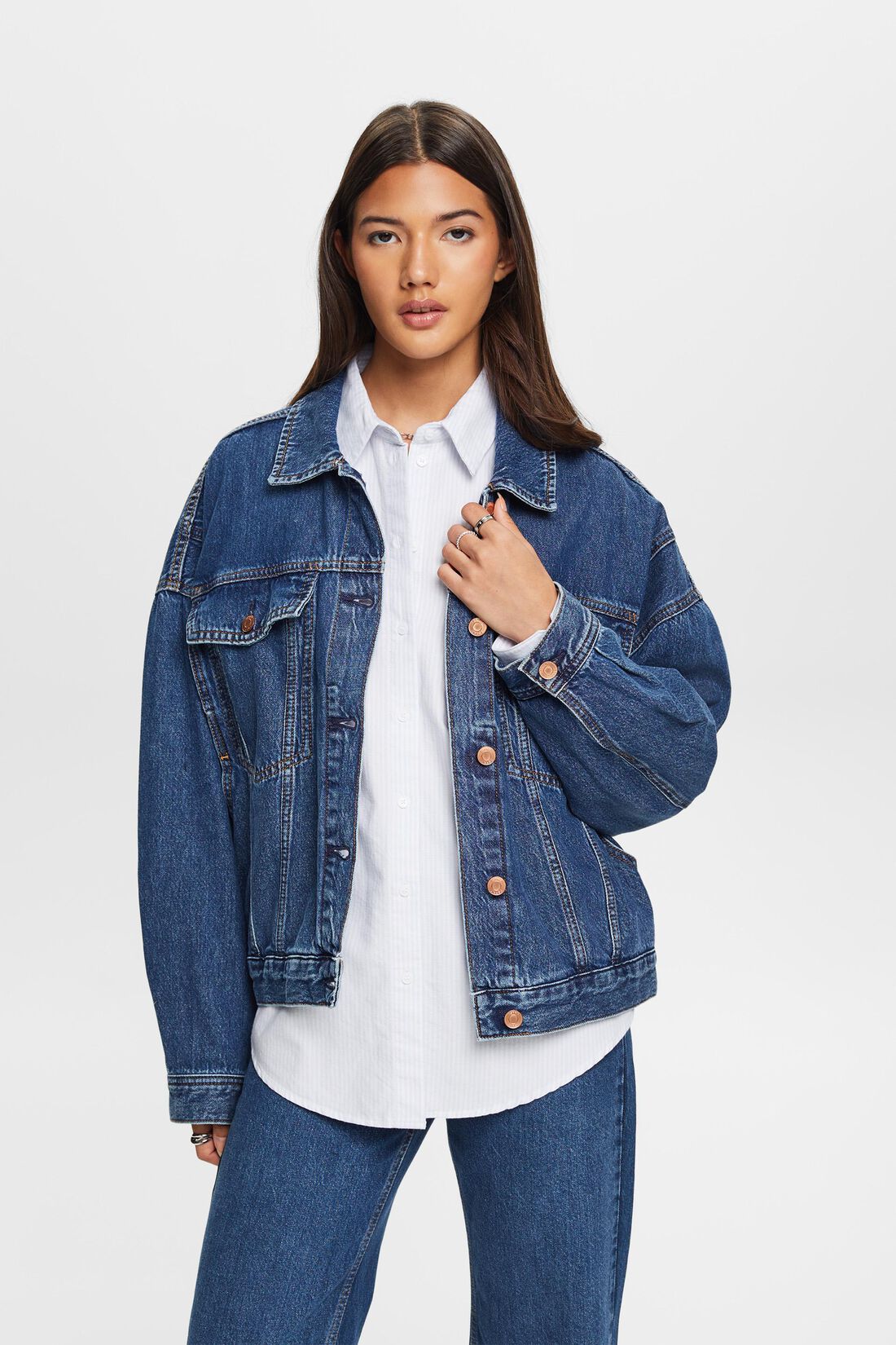 Oversize Jeansjacke, 100 % Baumwolle