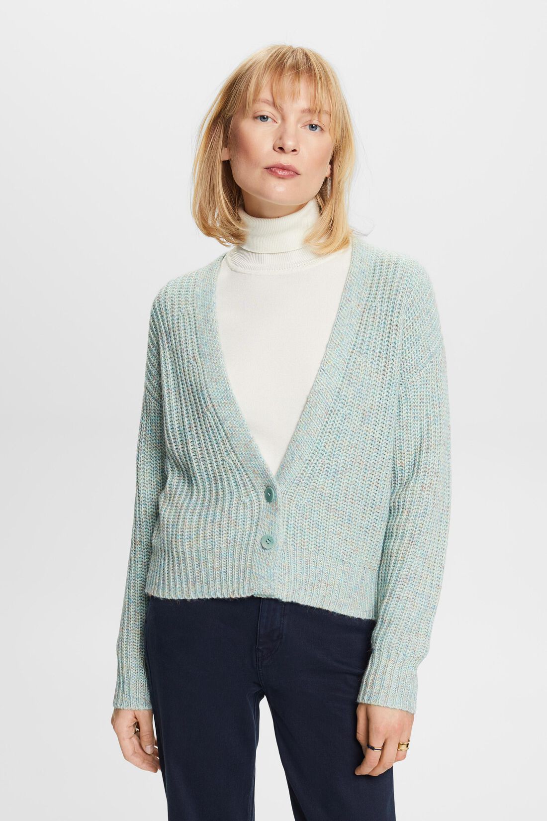 Mehrfarbiger Rippstrick-Cardigan