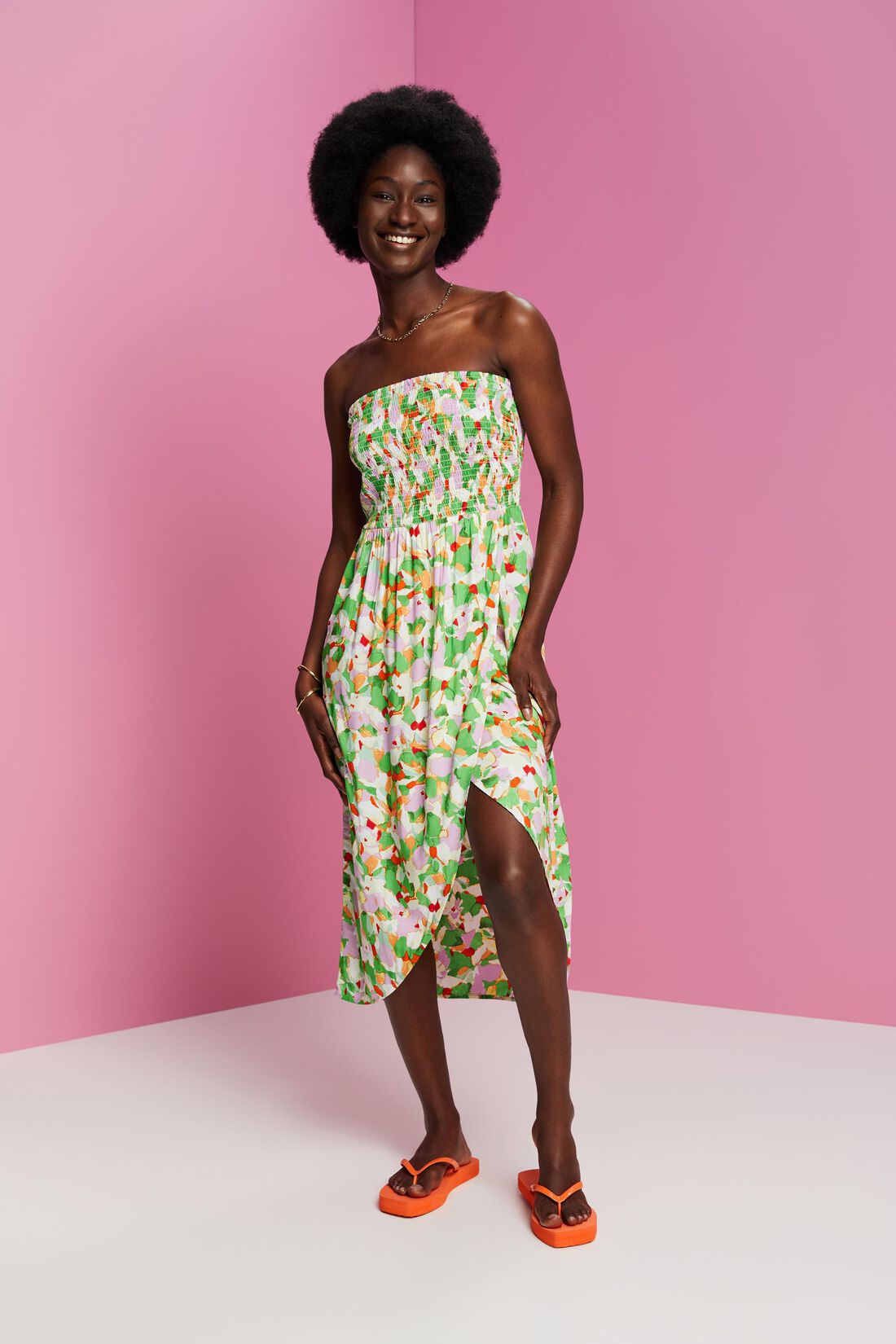 Gesmoktes Schlauchkleid in Midil&auml;nge, LENZING&trade; ECOVERO&trade;