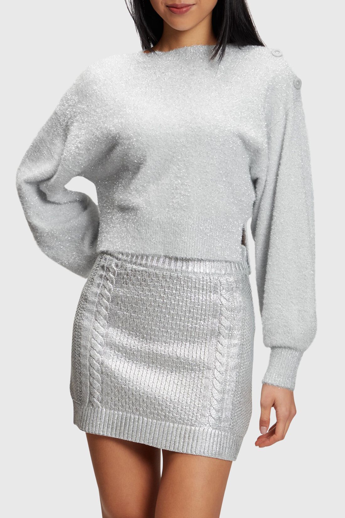 Flauschiger Metallic-Pullover