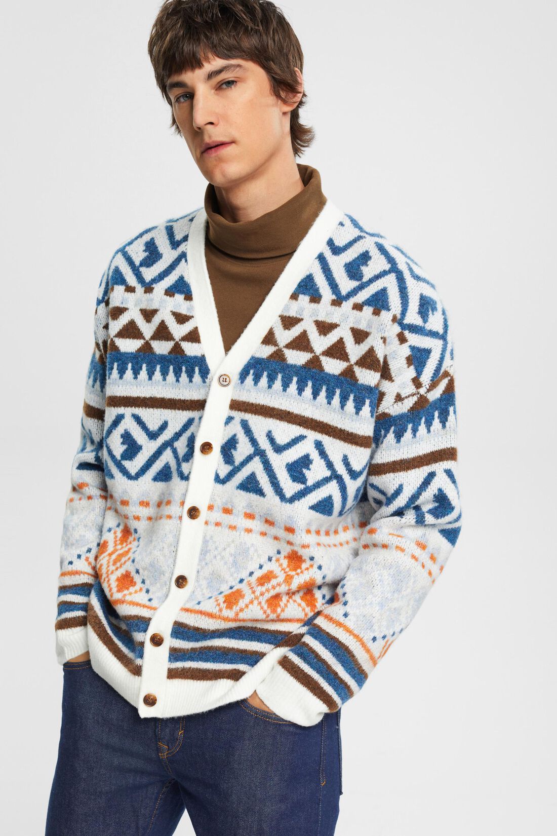 Cardigan mit V-Ausschnitt und Jacquard-Muster
