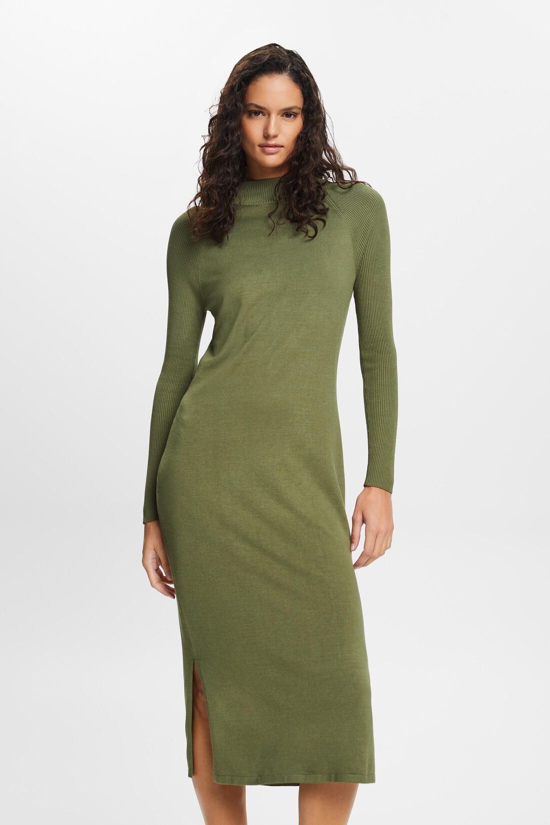 Midi-Strickkleid mit Stehkragen