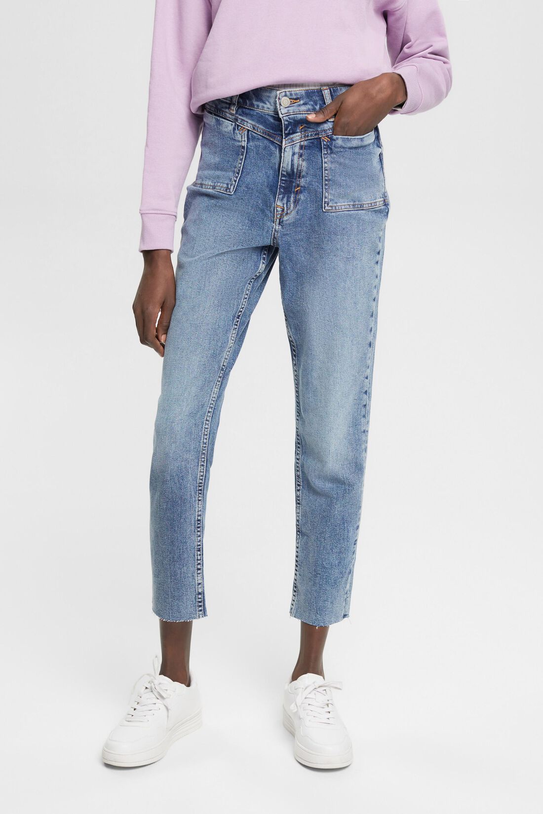 High Rise Jeans mit verk&uuml;rztem Bein