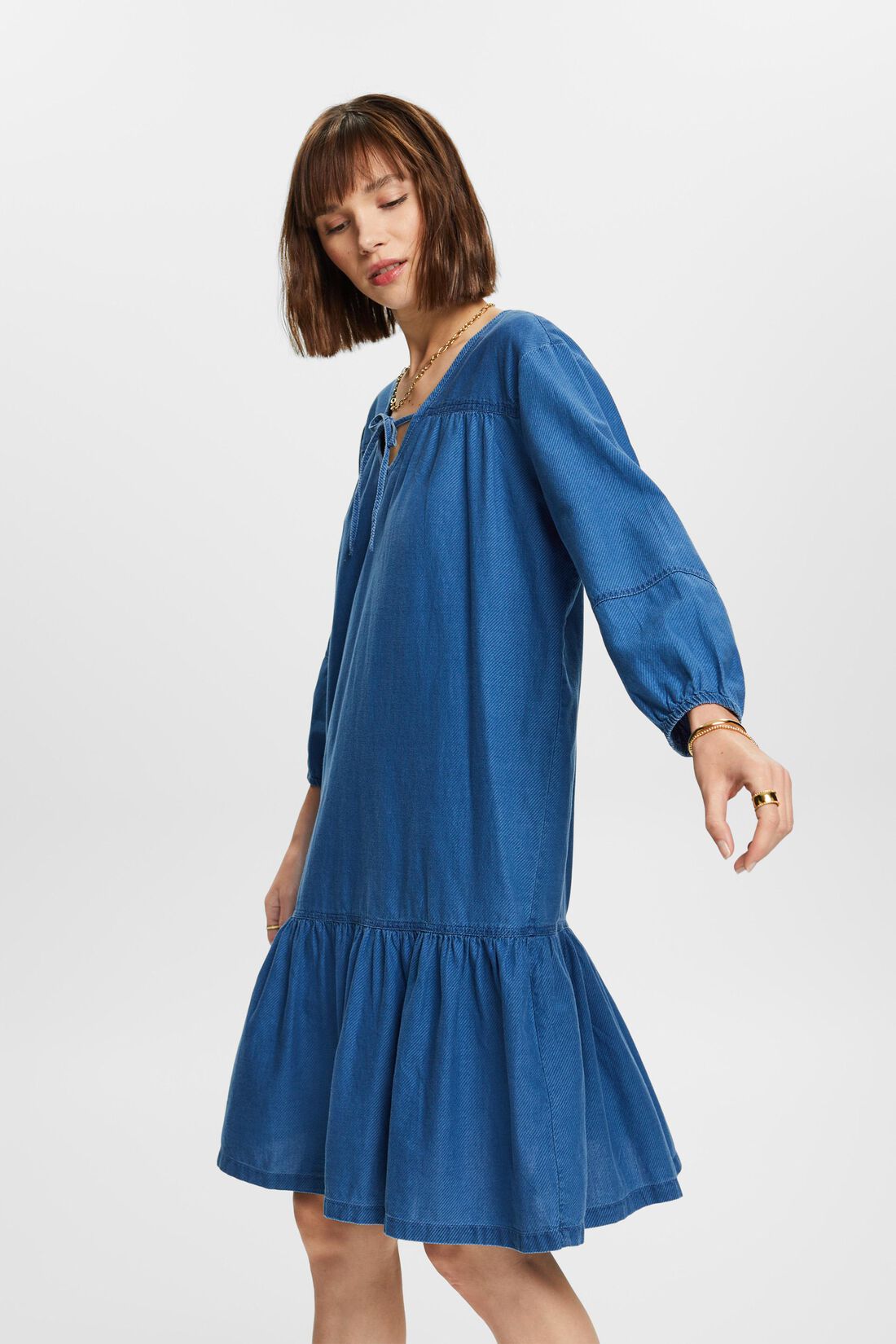 Chambray-Kleid mit R&uuml;schen- und Binde-Details