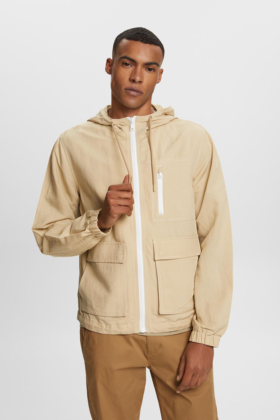 &Uuml;bergangsjacke mit Kapuze, Leinenmix
