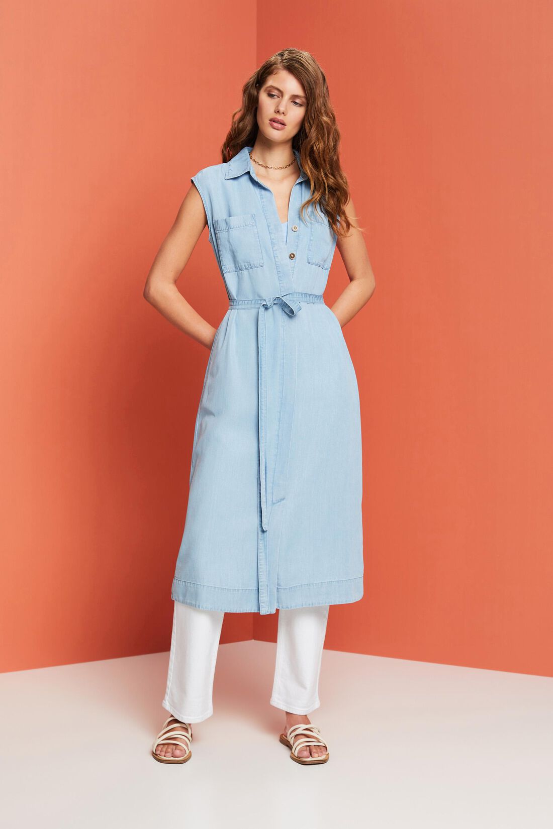 Hemdblusenkleid aus TENCEL&trade; Denim mit G&uuml;rtel
