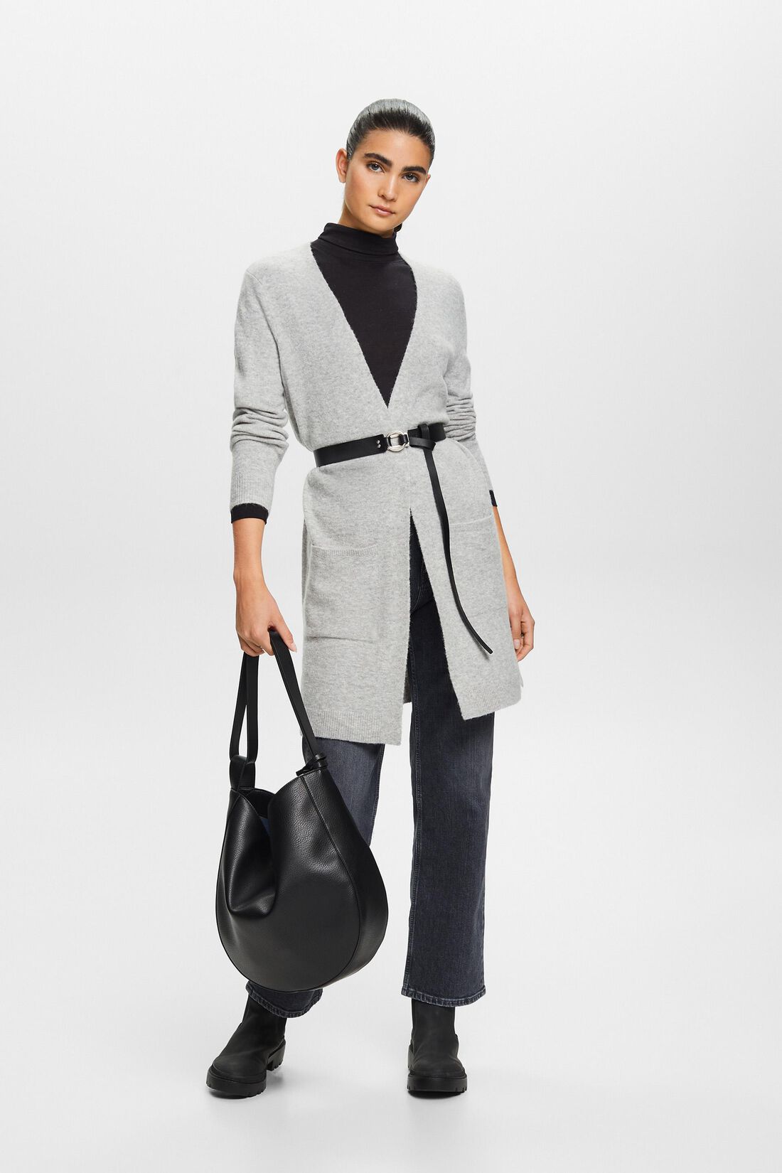 Langer, offener Cardigan aus Wollmix