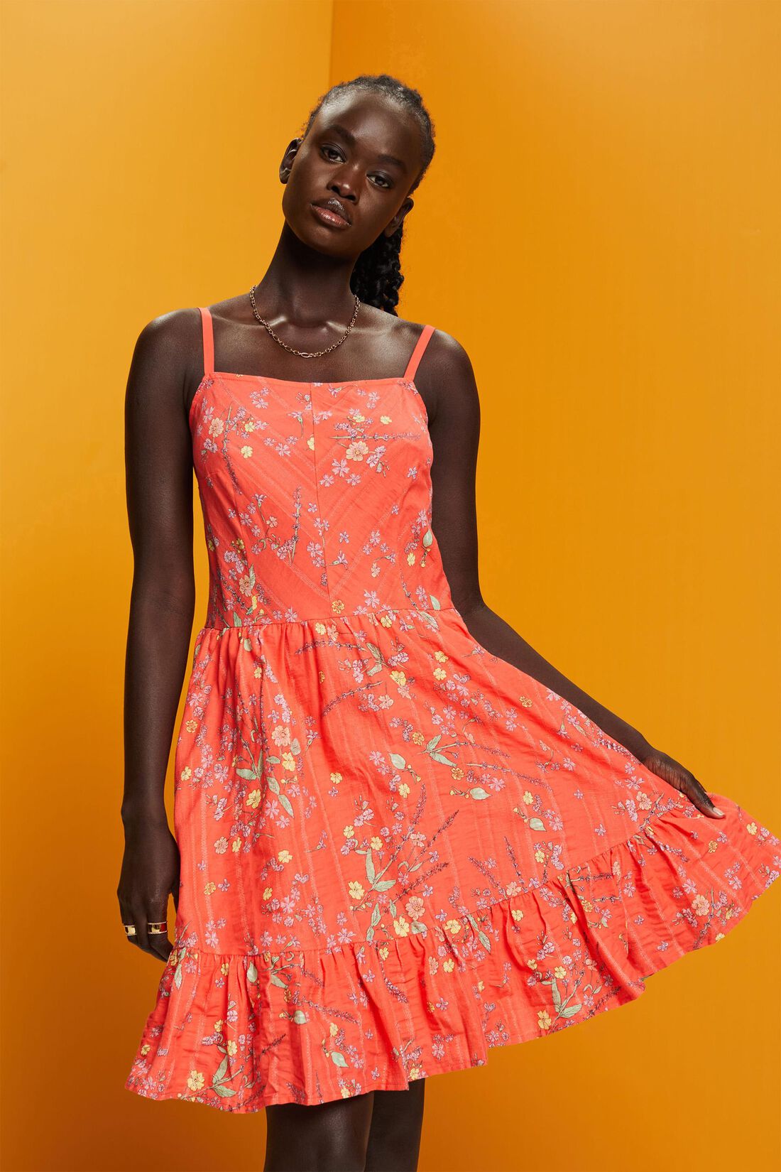 Knielanges Baumwollkleid mit floralem Print