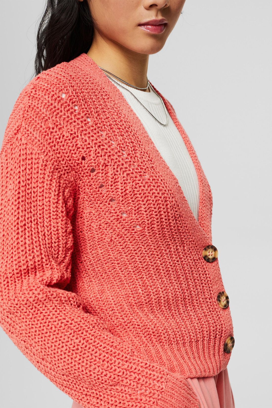 Cardigan aus B&auml;ndchengarn, Baumwoll-Mix